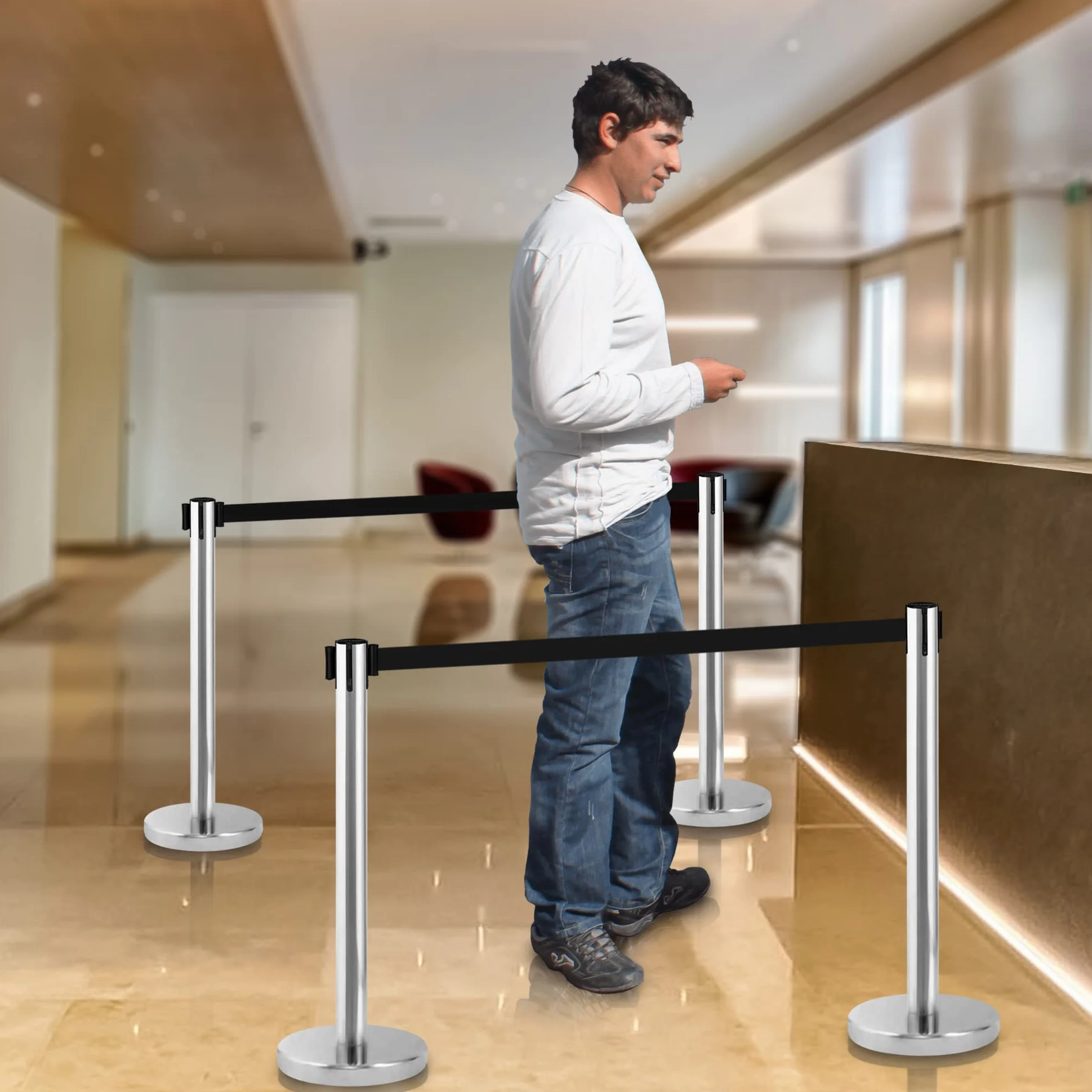 Poste Separador Cinta Extensible 3 metros 2uds Barrera Delimitadora Prohibido el Paso