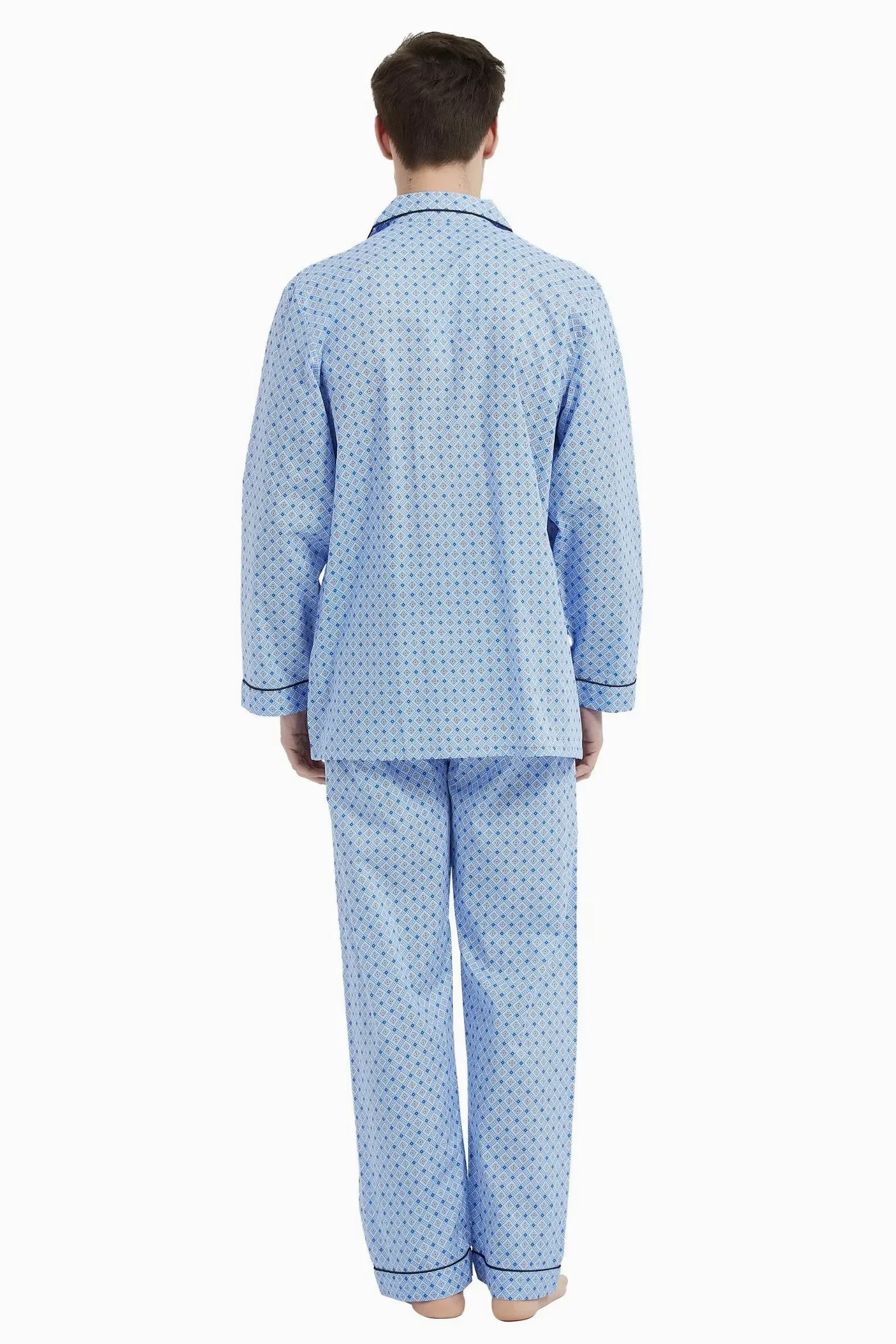 Amaxer Pijama de algodón de Manga Larga para Hombre, Amplio y cómodo, con Estampado de Rayas, Bolsillos y cordón de Ajuste