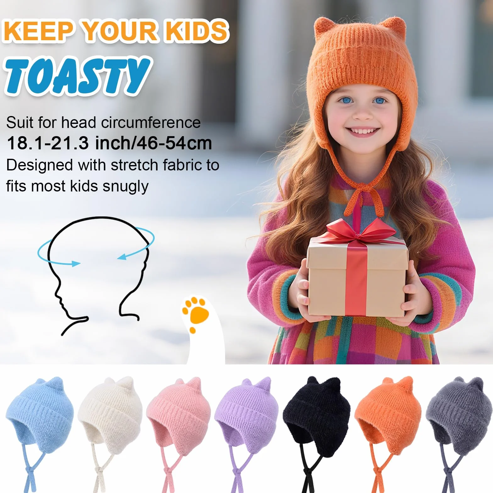 Lindo Orejas de Gato Gorros de Punto para 3-12 Años Niño Niñas, Las Orejas Térmicos Sombrero de Invierno Suave Amigable Cálido A Prueba de Viento Beanie Gorras para Actividades al Aire Libre