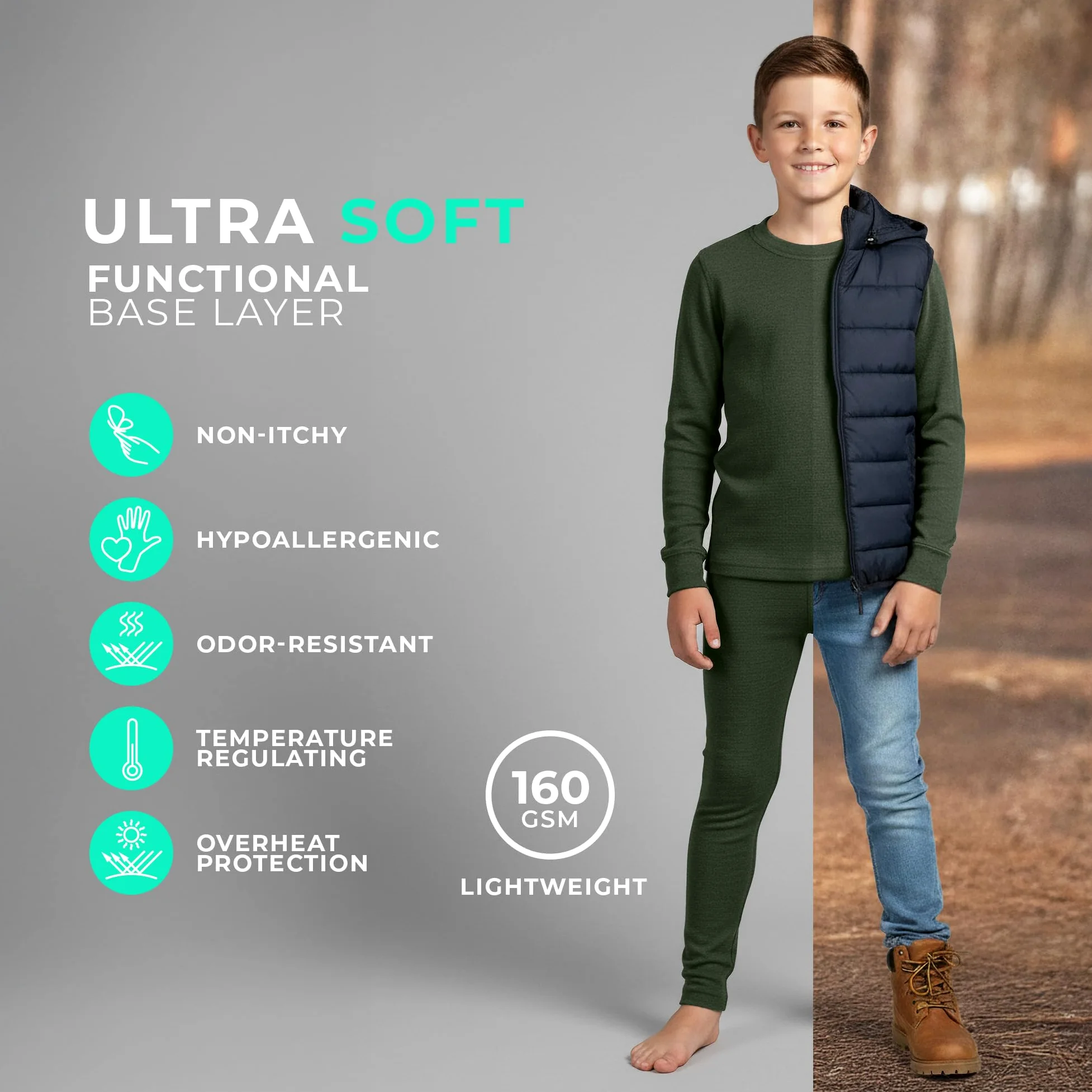 menique Juego de ropa interior térmica para niños, 100% lana merino, ropa interior funcional para niños y niñas, ropa interior de esquí, fútbol, ropa interior de manga larga, camiseta y leggings para