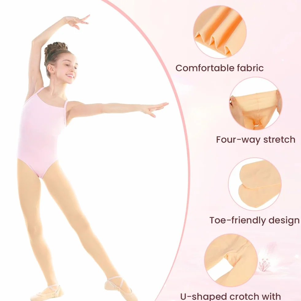 Medias de Ballet Convertibles para Niña 90D 3Pcs Rosa Carne
