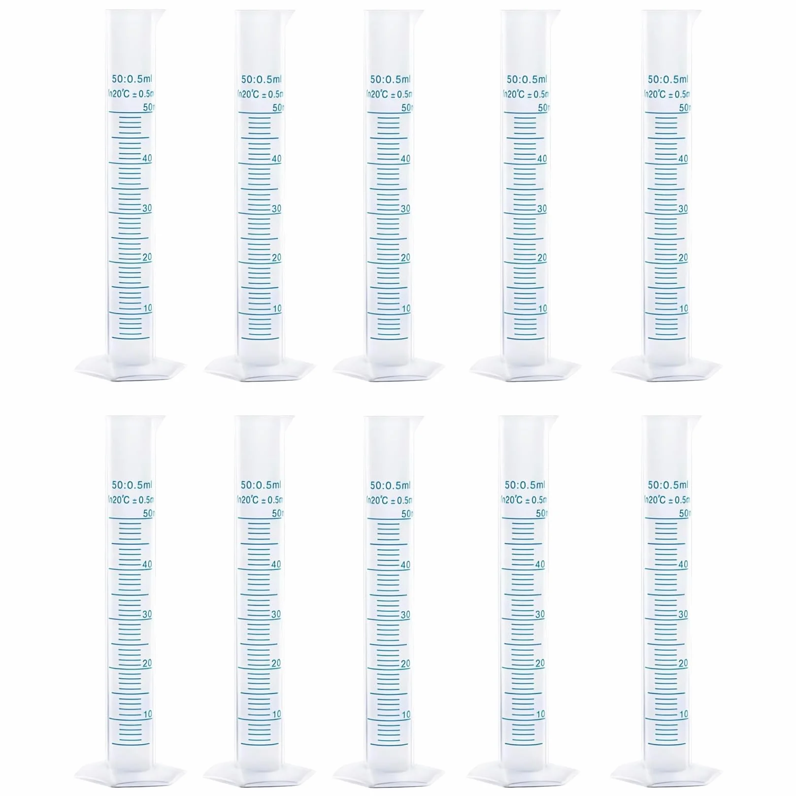 Tokaneit Transparente Probeta Medidora Plástico 50ML Cilindros Medidores Reutilizable con Base Hexagonal y Boquilla Inclinada Herramienta de Laboratorio