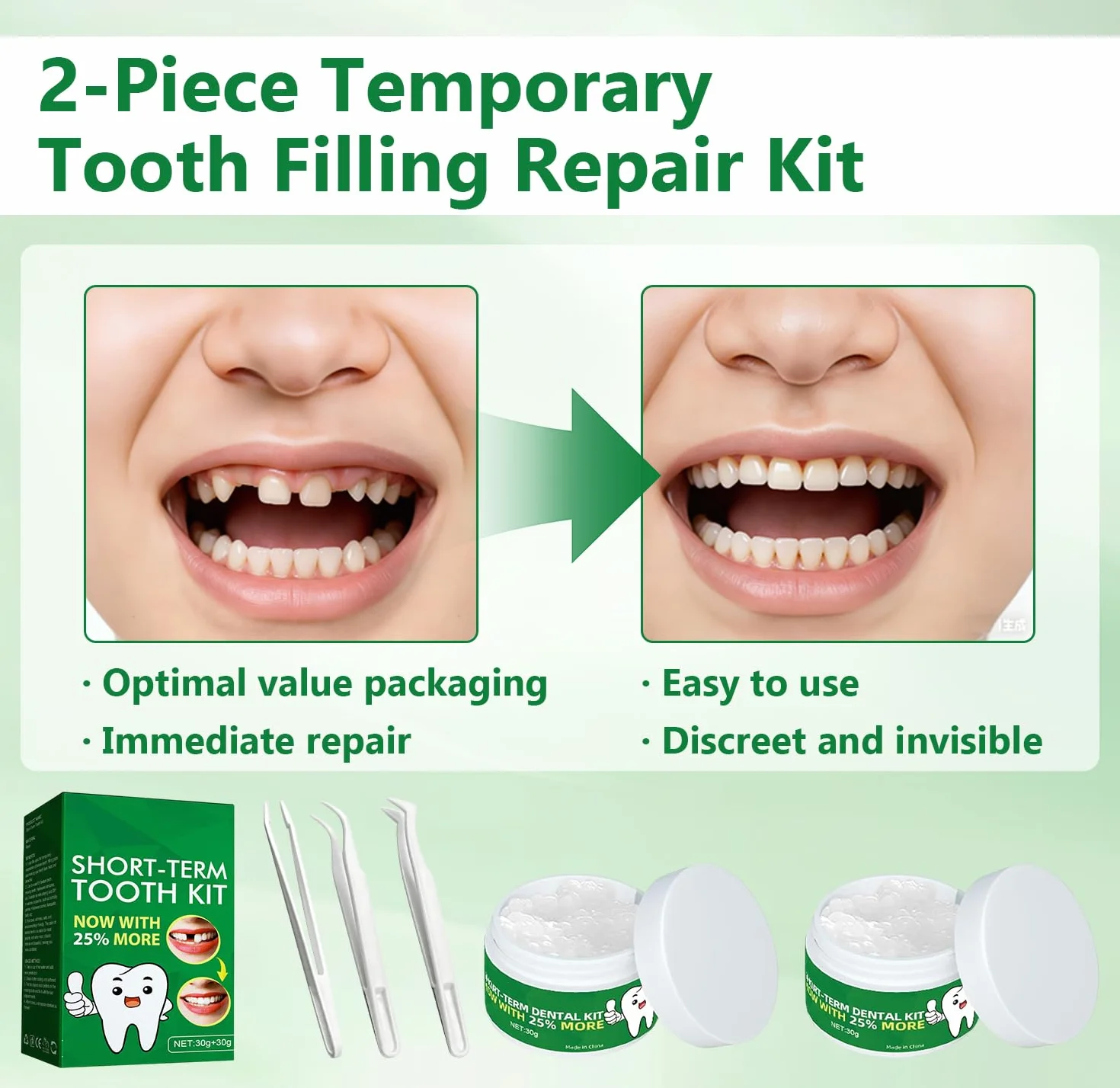 Cemento Dental Permanente 60g Kits de Empastes Dentales Perla Dental Reparación Dientes Falsos Moldeables