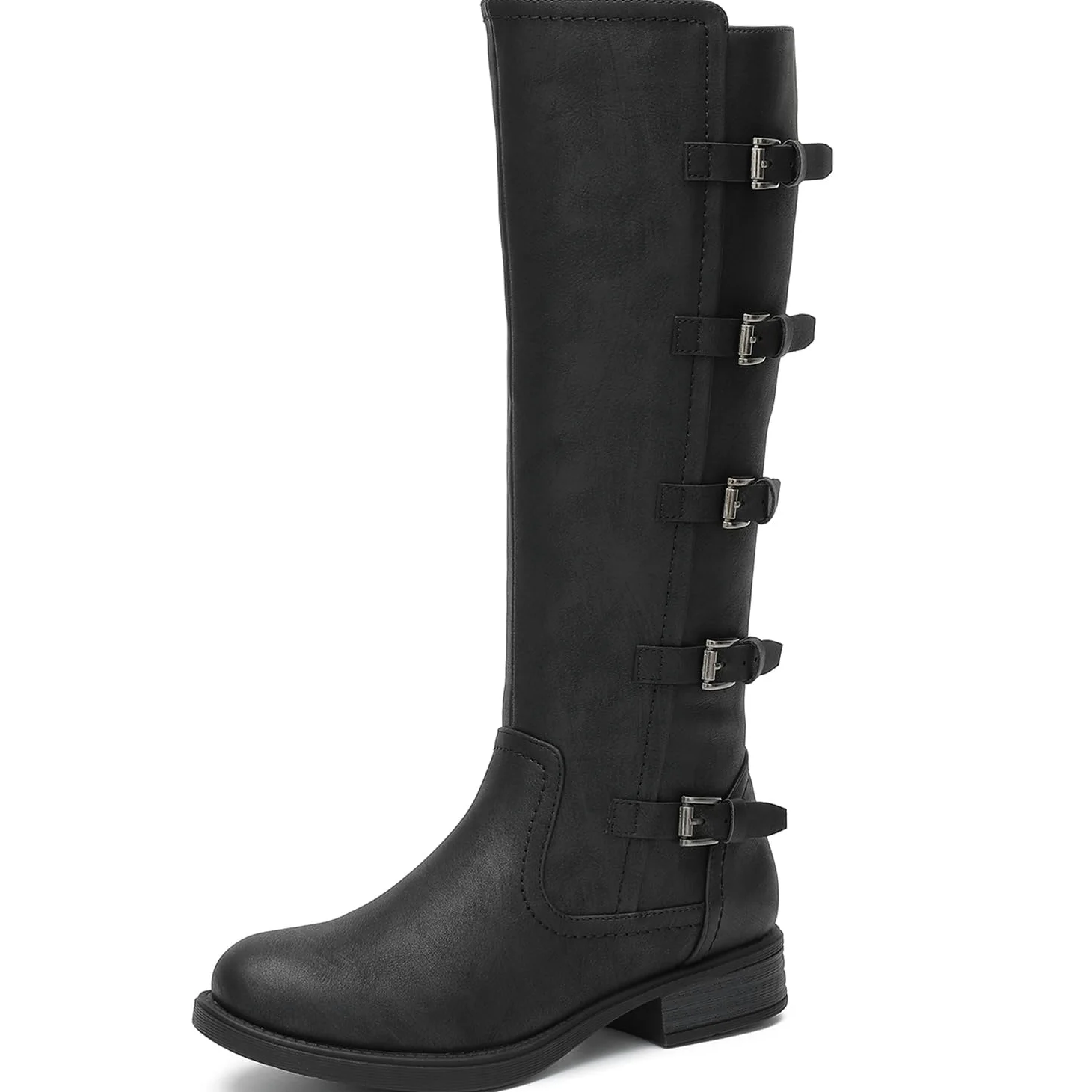 GLOBALWIN Botas de equitación hasta la rodilla para mujer, botas altas para montar a caballo con hebilla de metal, cremallera lateral, tacón grueso