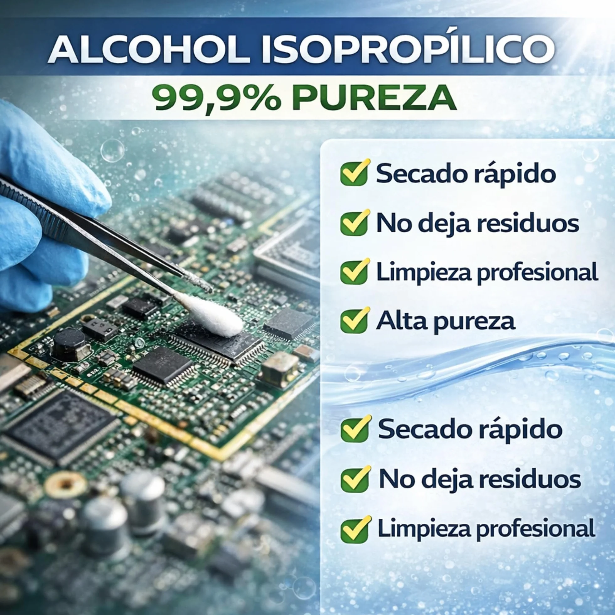 Alcohol Isopropílico 99,9% Puro 1 Litro Limpieza Electrónica Óptica