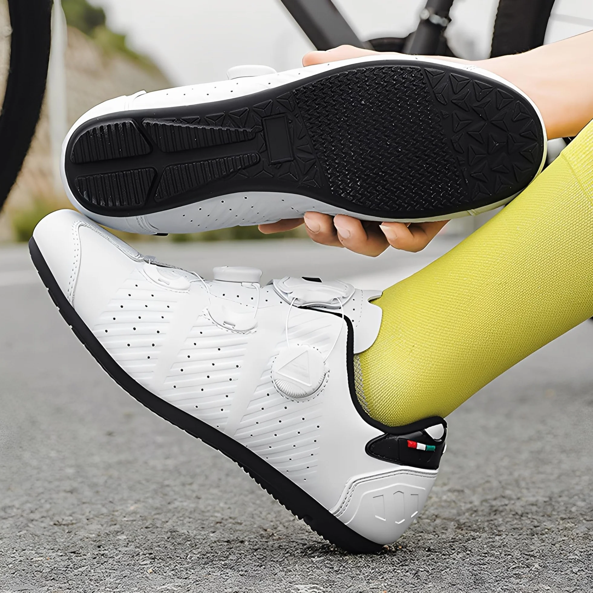 Zapatillas Ciclismo Montañ Sin Cala, Zapatos Bicicleta Montaña/Carretera Hombre Calzado Bicicleta, Zapatillas de Ciclismo Base Goma Antideslizante Ligeros