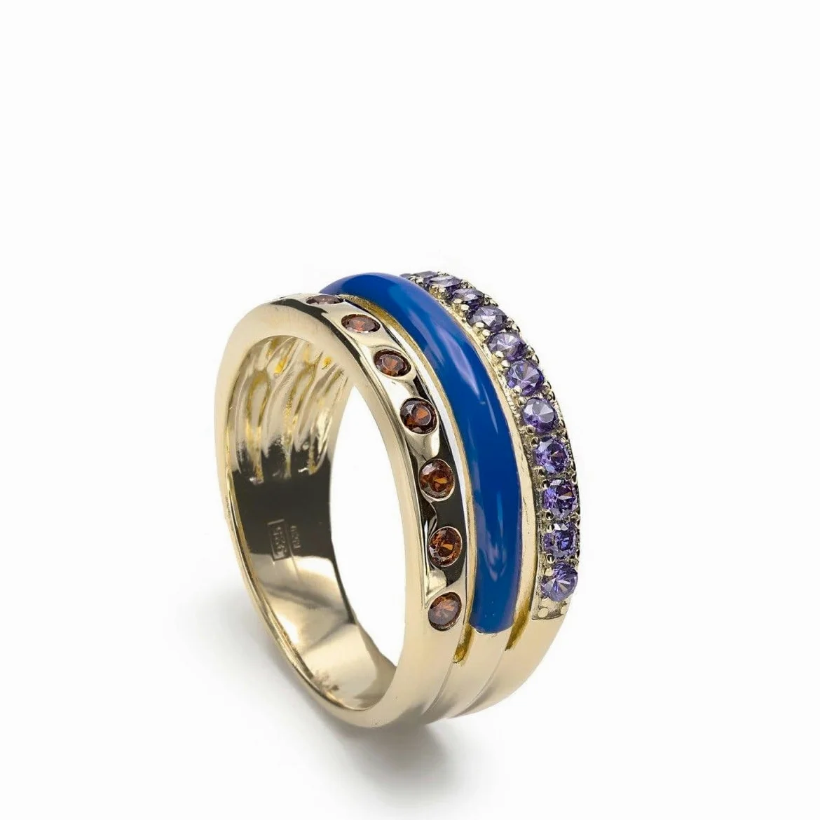 Anillos Anchos diseño Combinado de Esmalte Azul y Gemas
