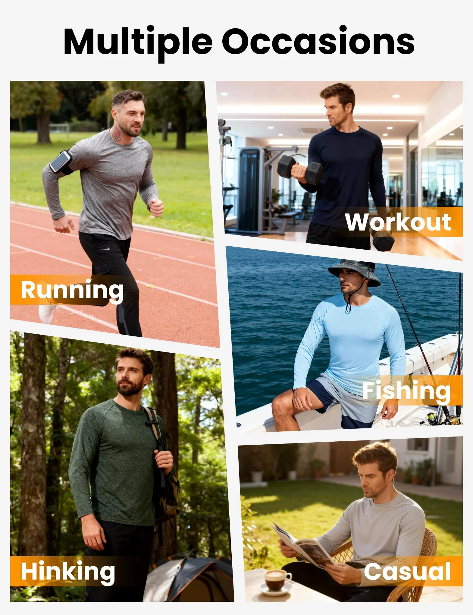 CE' CERDR Camiseta de manga larga para hombre, ajuste seco, absorbe la humedad, protección solar, camiseta de manga larga para entrenamiento, correr, 5f - Negro/Azul/Gris Oscuro/Verde Militar/Rojo, XL