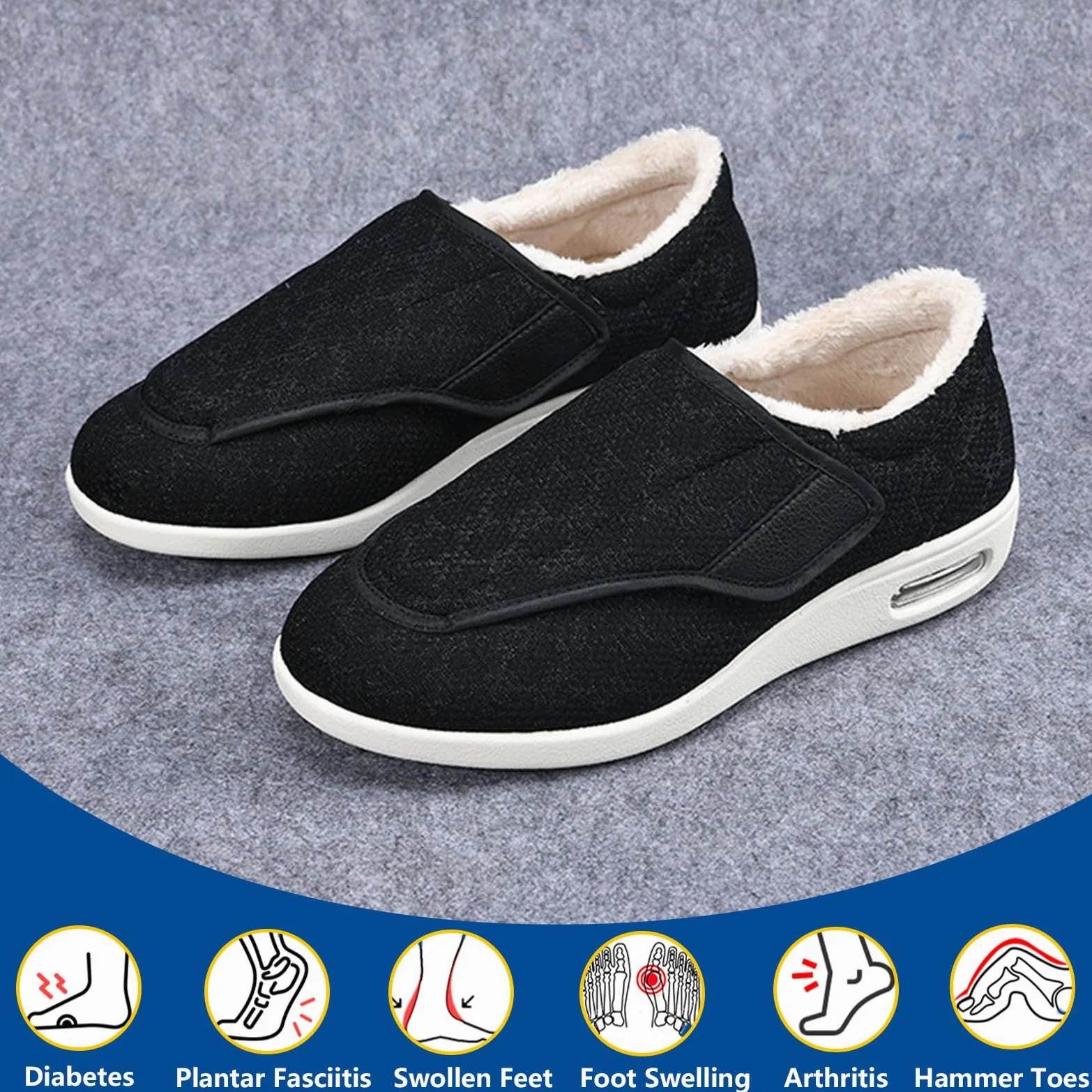 bumuam Zapatos para diabéticos para pies hinchados,Zapatos Cálidos para Diabéticos, Zapatos Ajustables para Pies Hinchados de Ancianos EU 37.5(24.5cm/9.6in)