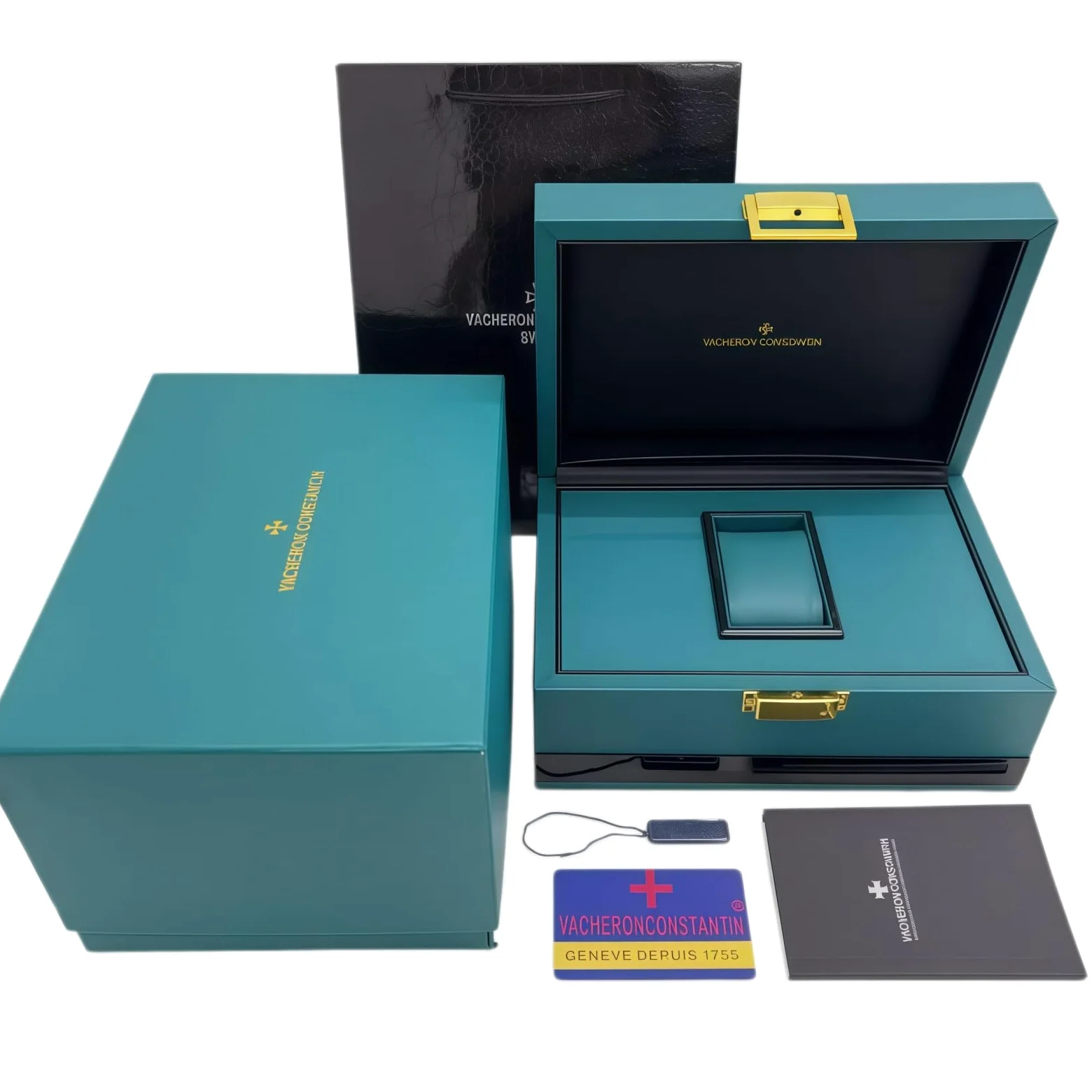 Caja Presentación Reloj Texturizada Verde Profundo Colección Organizador Forro Suave Estuche Protector 24.5cm Set para Vacheron Constantin