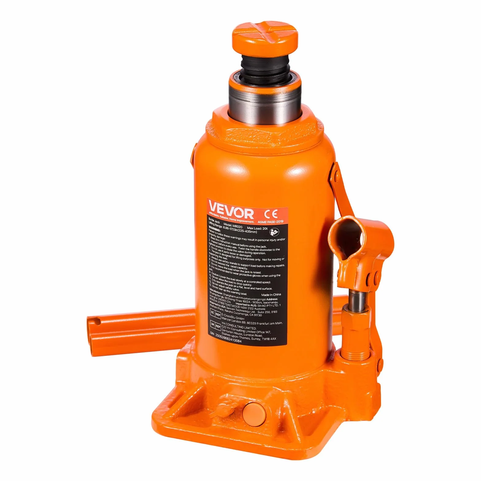 VEVOR Gato Hidráulico de Suelo 20 T, Elevación 225-435 mm, para Coches SUV Camionetas