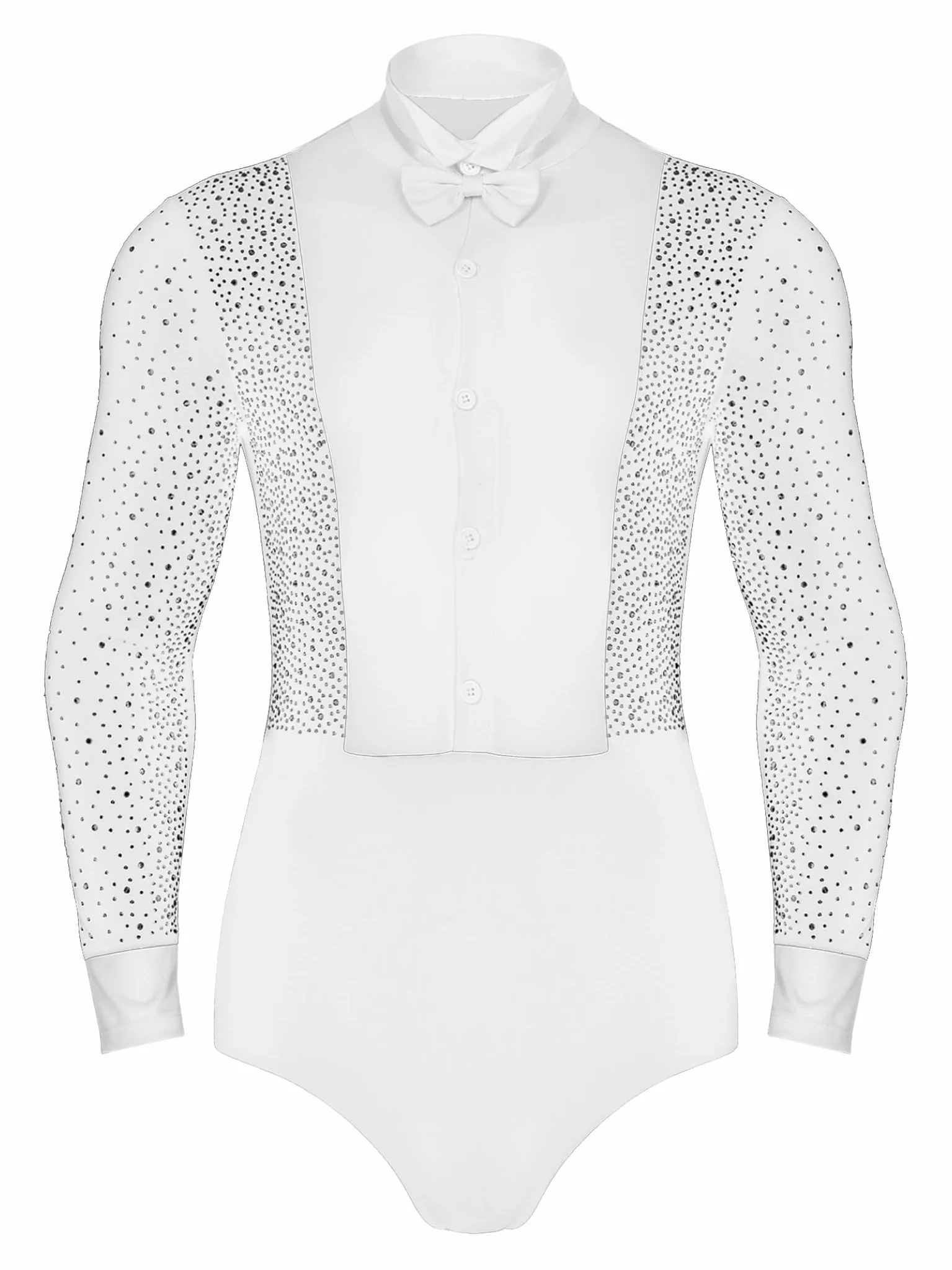 Yhong Camisa latina para hombre con diamantes de imitación, camiseta de una pieza, disfraz de danza con pajarita salsa samba chacha modernas camisetas de baile