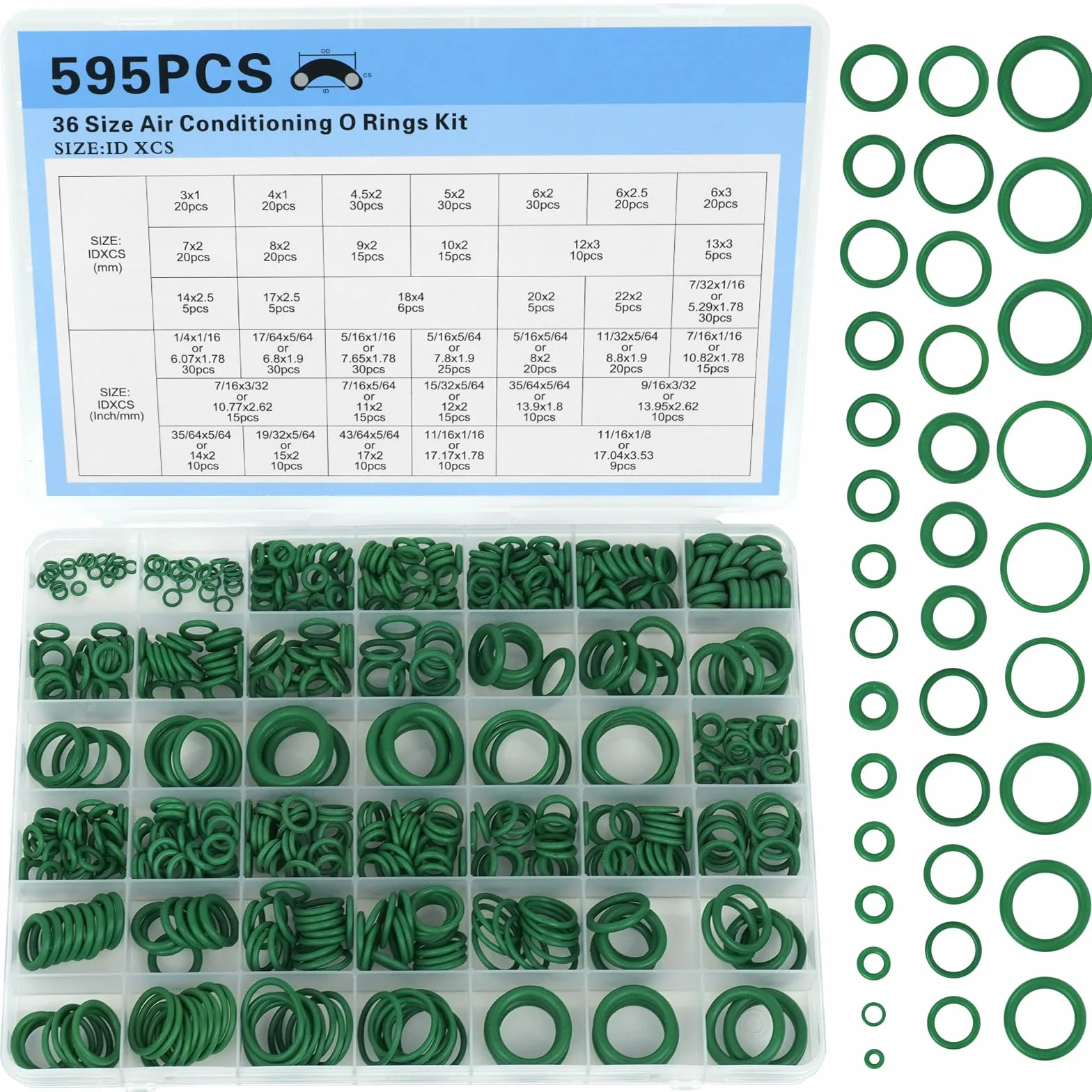 Juntas Toricas de Goma Nitrilo HOWAB 595PCS 36 Tamaños Ø 3mm-22mm para Aire Acondicionado Coche
