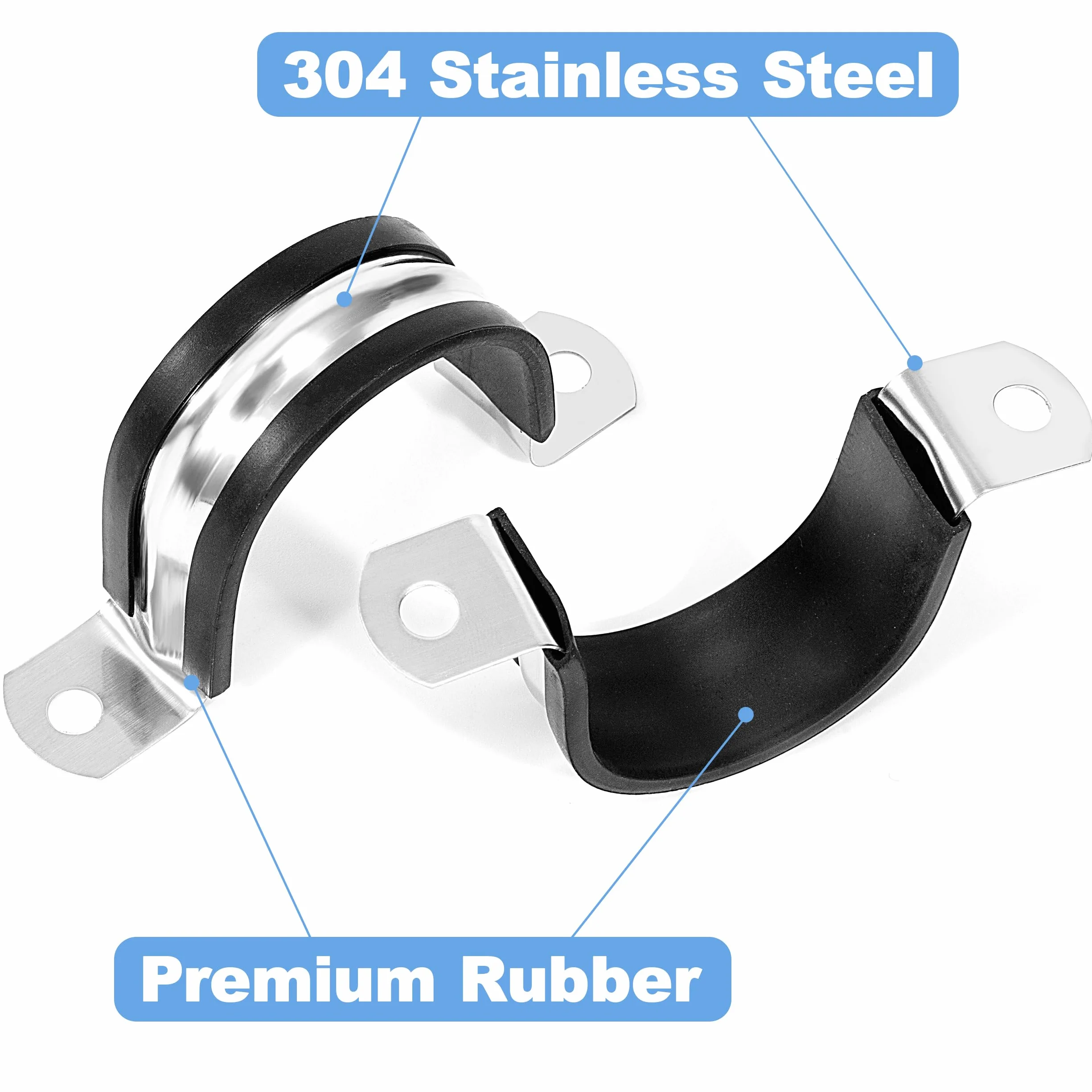 Abrazaderas para Tubos 48mm de Acero Inoxidable 304 con Acolchado de Goma 12 Piezas