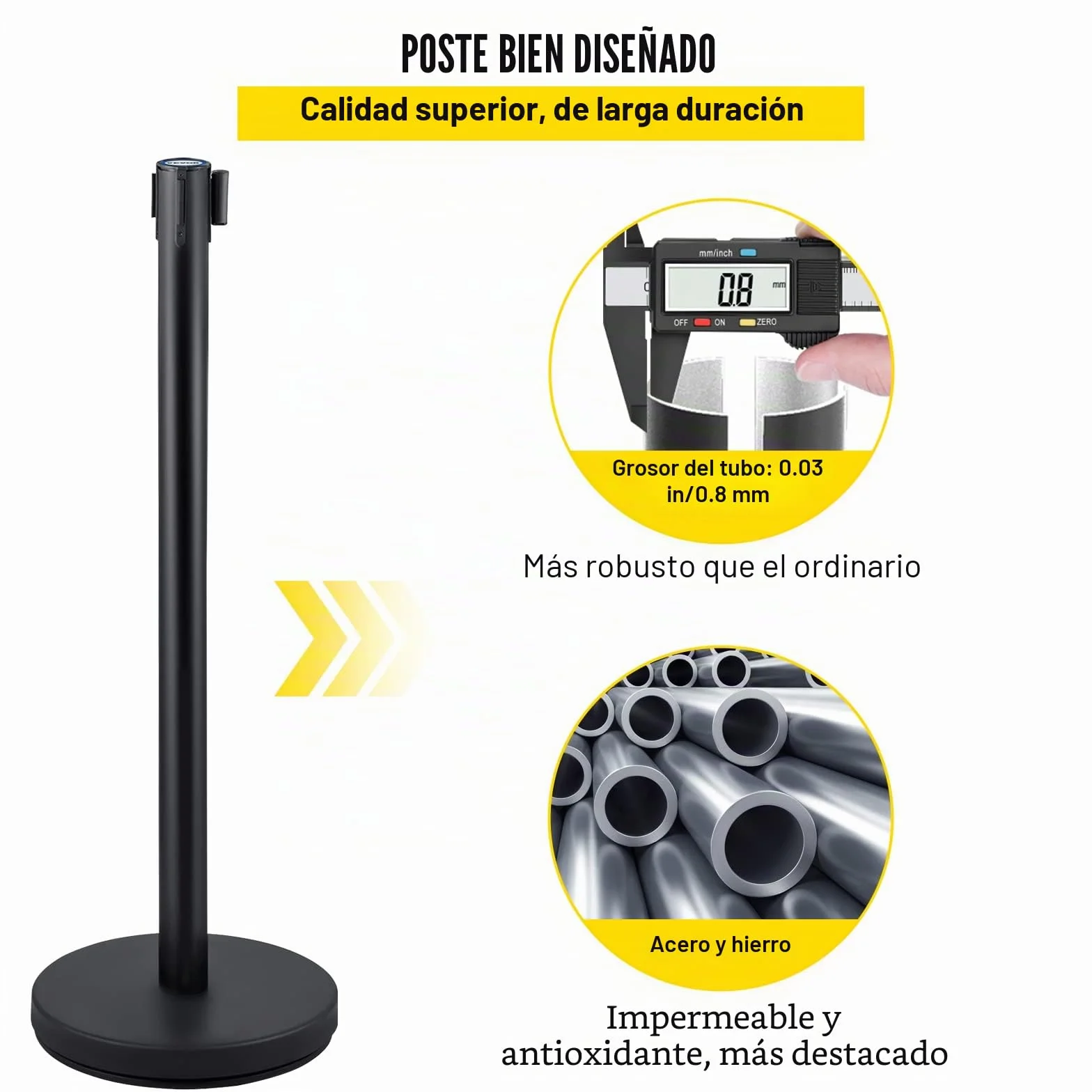 VEVOR Postes Separadores 4 piezas 90 cm Negros Poste Separador con Cinta Extensible 2 m Conexión 4 Vías 22 kg Postes de Barrera Control Multitudes Retráctiles Base Estable
