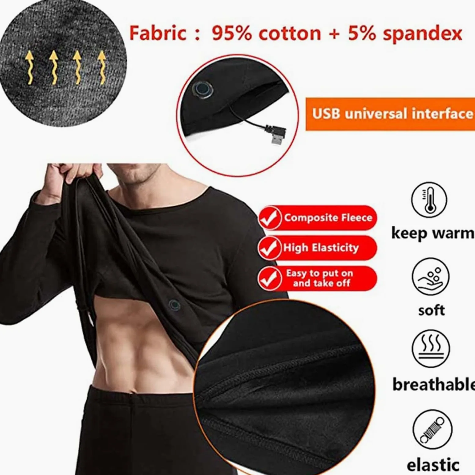 Ropa Interior térmica con calefacción, Chaqueta y Pantalones, Forro Polar cálido de Invierno, Mangas largas, Adecuado para Correr y montañismo en Invierno (Gris S) (Gris XL)