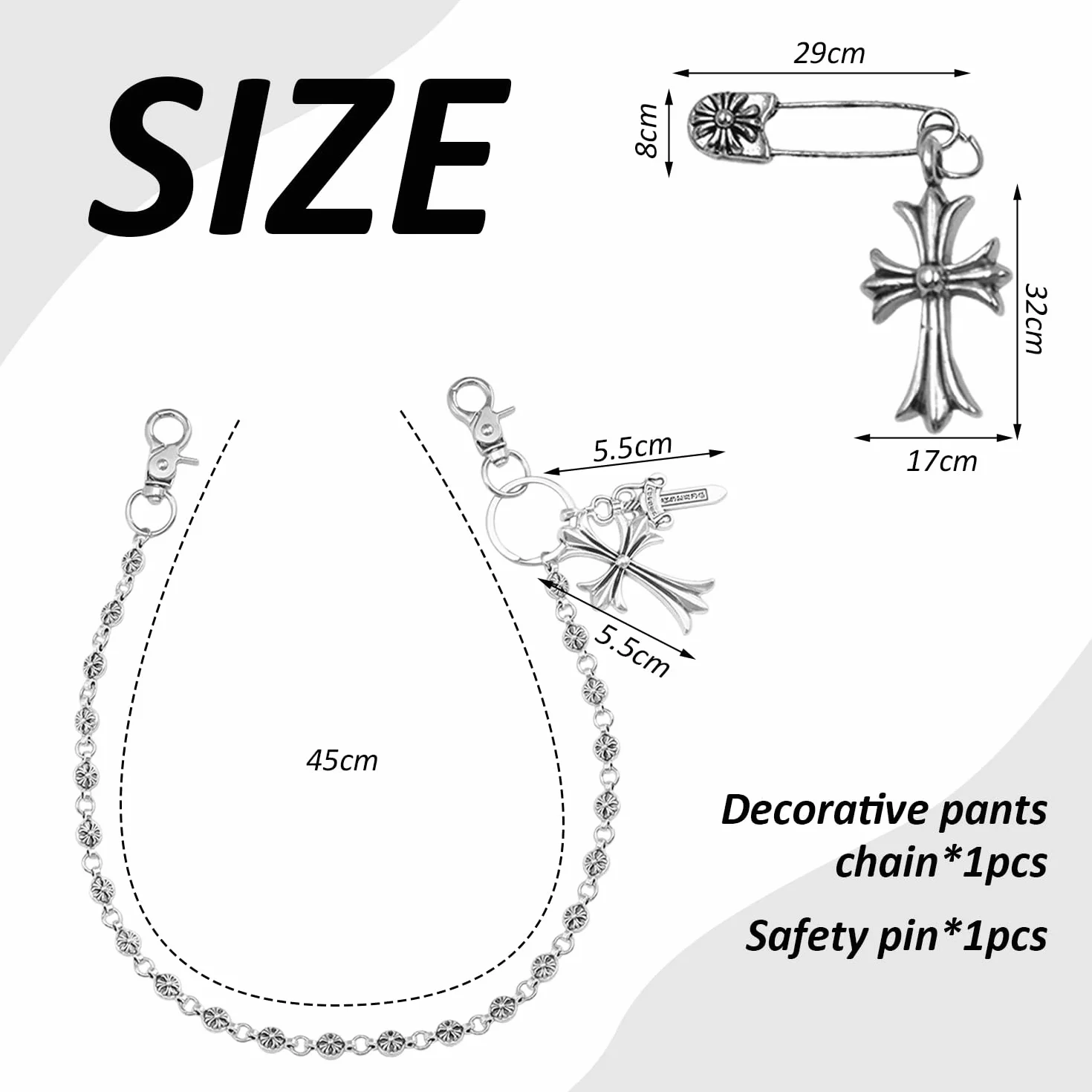 1 Cadena De Pantalón Espada Y 1 Pasador De Cintura, Pasador Cruzado De Tendencia Retro, Accesorios De Estilo Hip-Hop, Accesorios De Ropa De Fiesta.