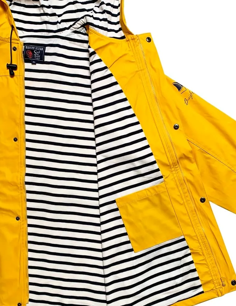 Breizh Ocean - Chubasquero Hombre o Mujer, de XS a 4XL, Marca Francesa ARMOR, Chaqueta impermeable Hombre con Interior Marino Rayado, Abrigo Mujer para la lluvia Disponible en Tallas Grandes