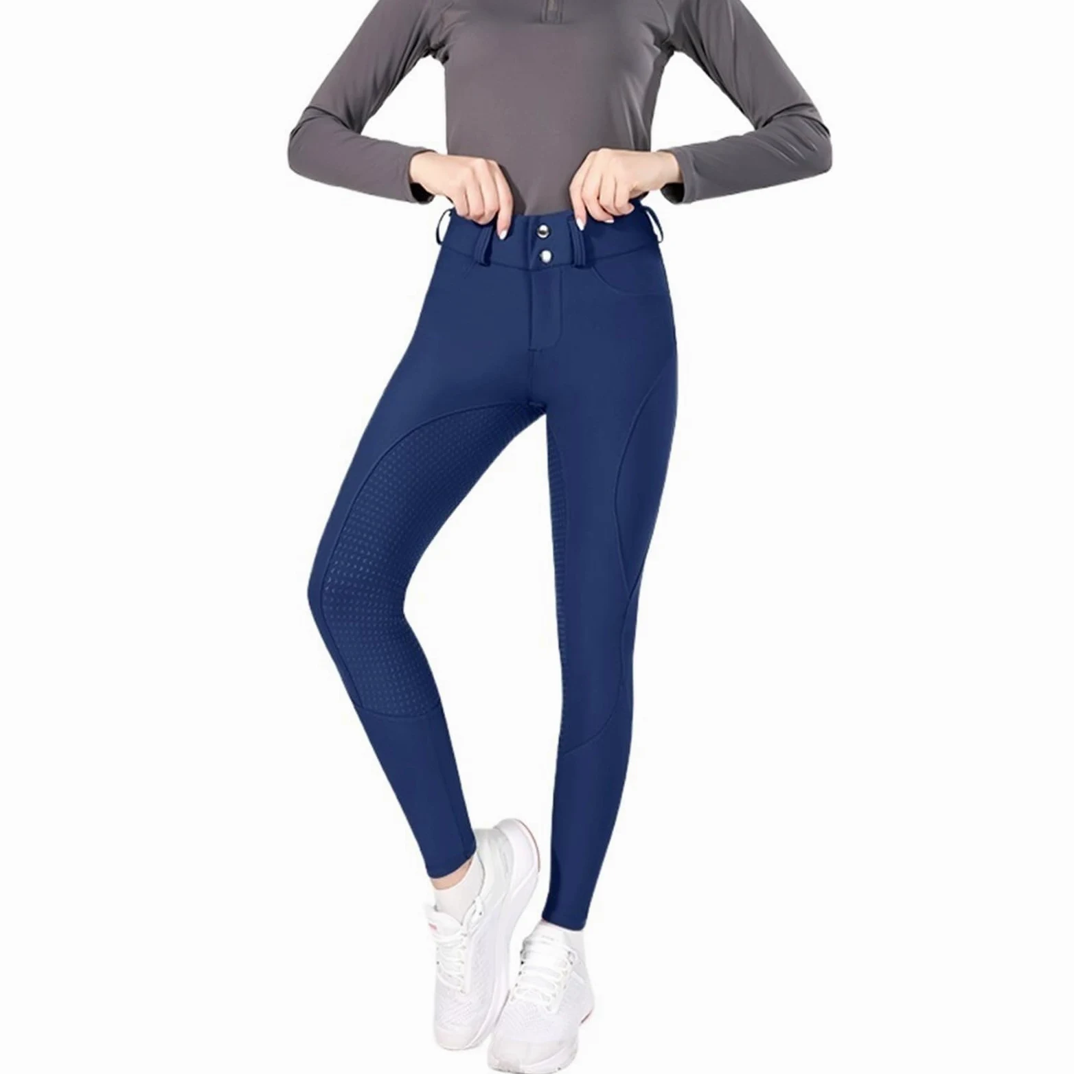 Pantalones Montar a Caballo Mujer Pantalones de equitación con Cremallera y Botones for Mujer, Mallas ecuestres, Deportivas competición(Deep Blue,M)
