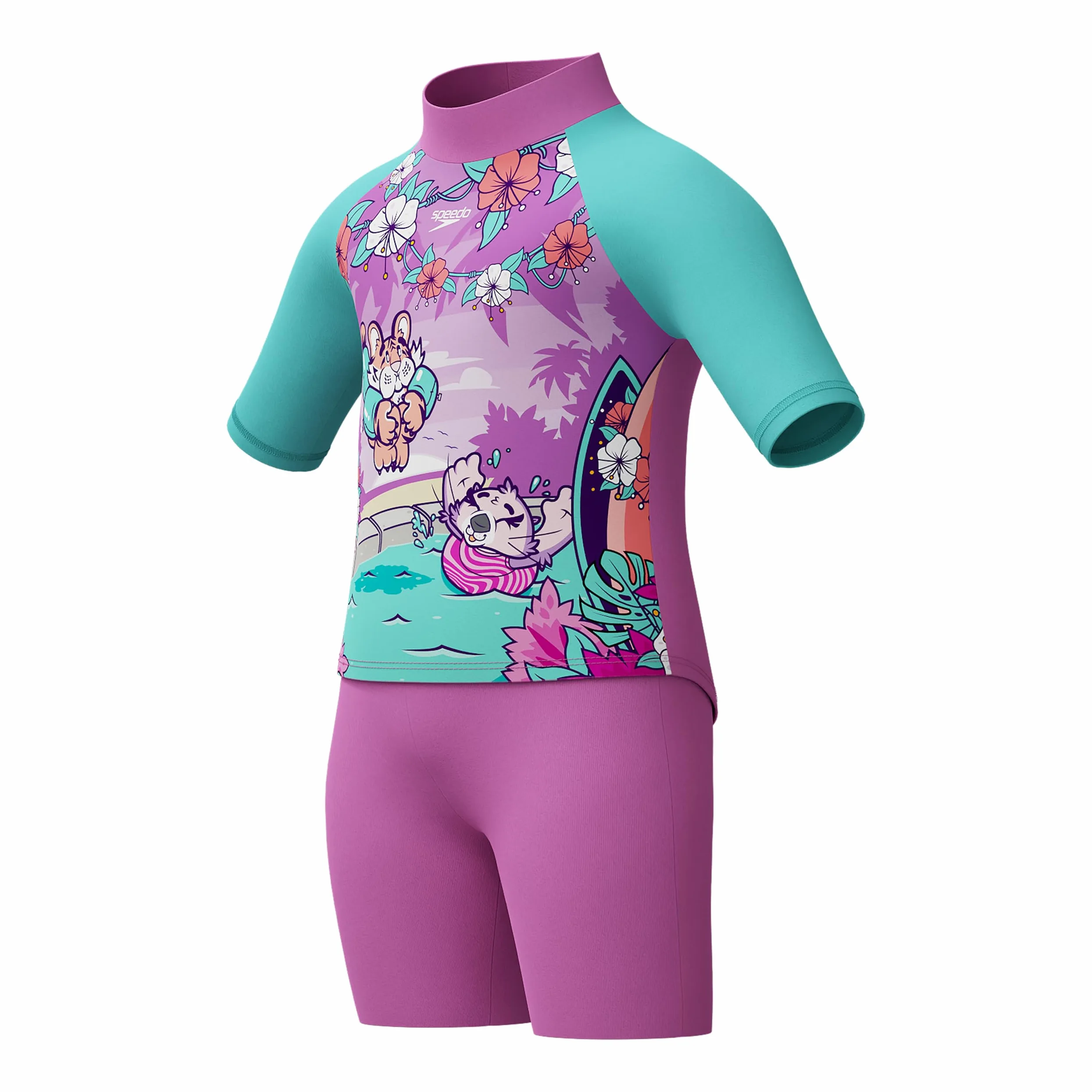 Speedo Camiseta Y Shorts con Protección Solar para Aprender A Nadar | Junior Niña | Ropa para Vacaciones | Protección UV Traje de baño de Dos Piezas Niñas (Pack de 1)