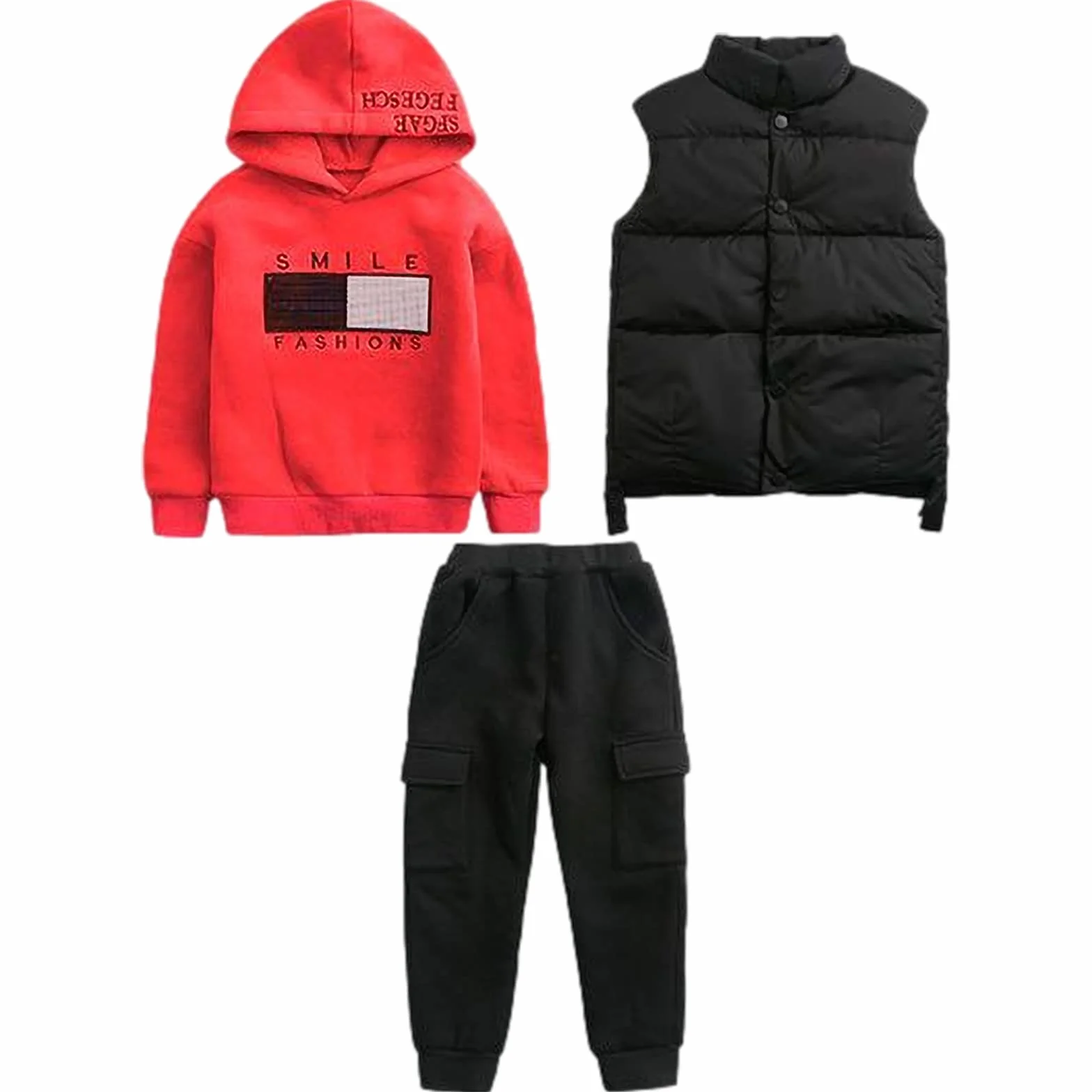 Amropi Chándal Niños 3 Piezas Sudadera Capucha Chaleco Pantalones Jogging Conjunto 3-12 años