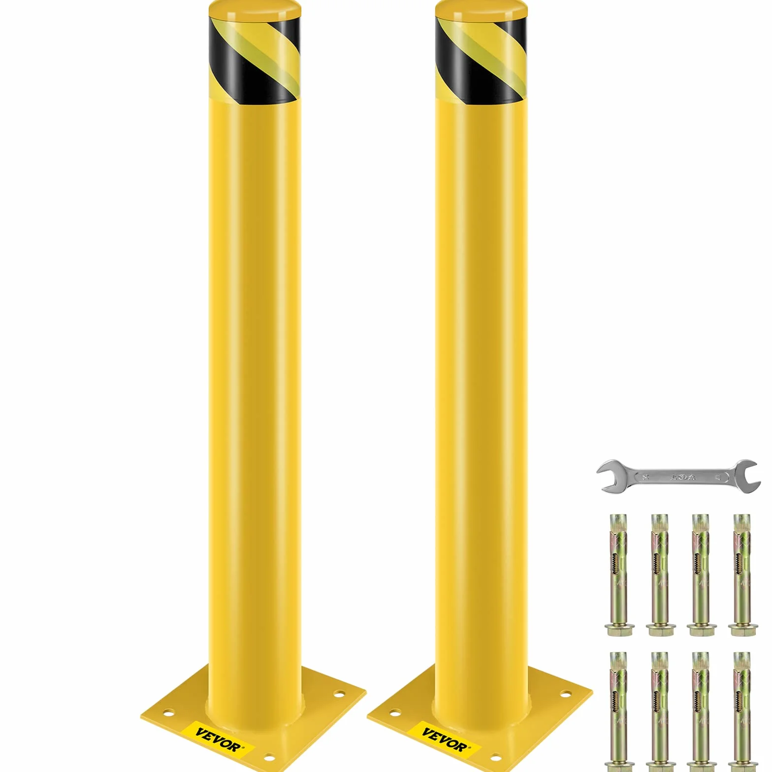VEVOR Bolardo de Seguridad Metal 36x4.5 2 Piezas Barrera de Seguridad Tubo Acero Recubrimiento Polvo Amarillo 8 Pernos Anclaje