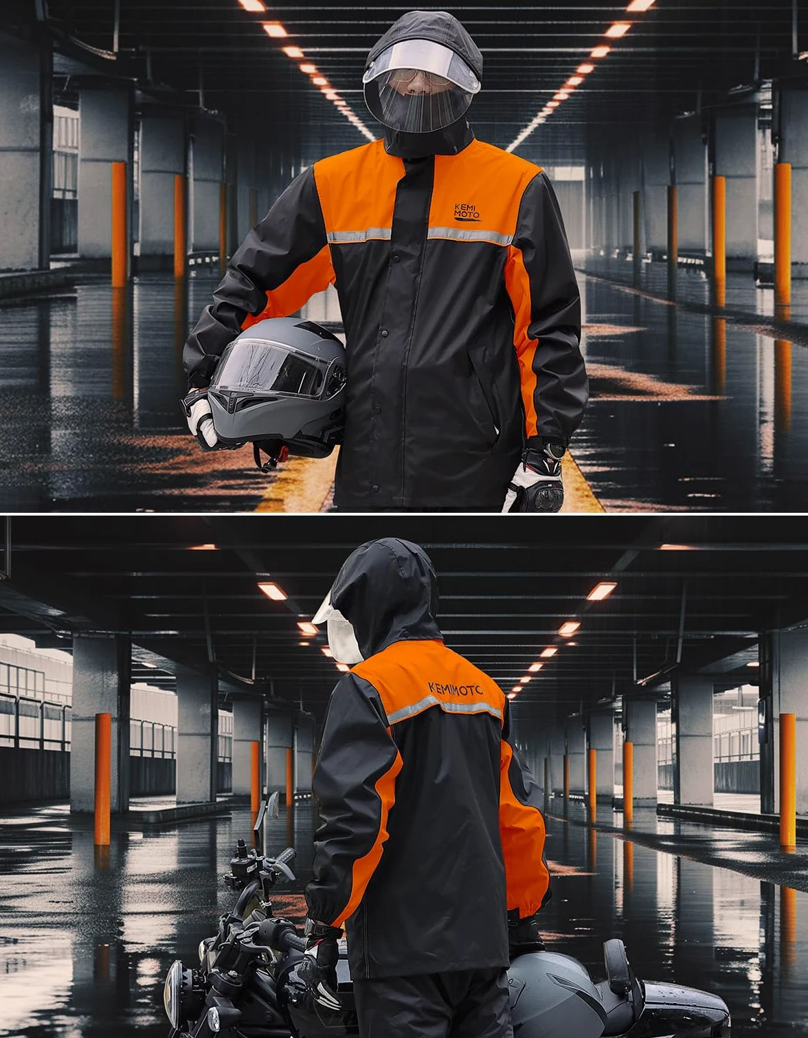 KEMIMOTO Chubasquero impermeable para hombre, transpirable, para camping, senderismo, viajes, ciclismo, naranja, L