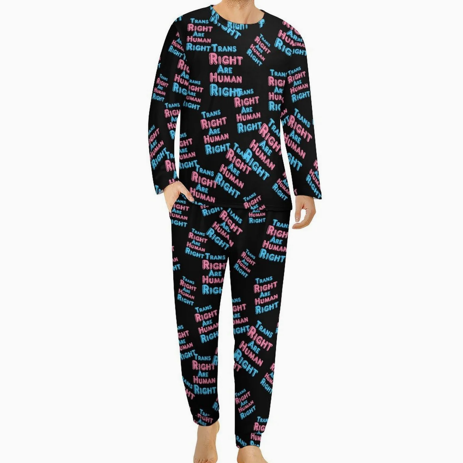 Trans Rights Are Human Rights - Conjunto de pijama para hombre, cuello redondo, ropa de dormir larga, 2 piezas