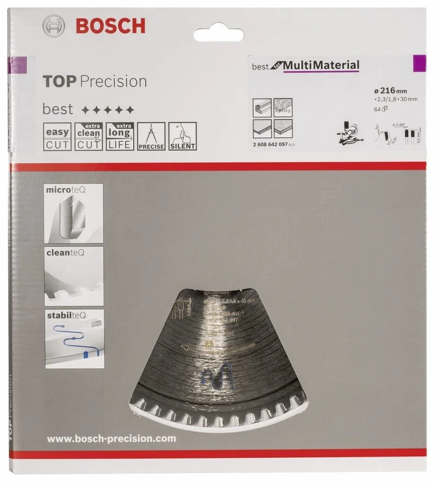 Bosch Hoja de sierra circular Top Precision Best for Multi Material 216 x 30 x 2,3 mm 64