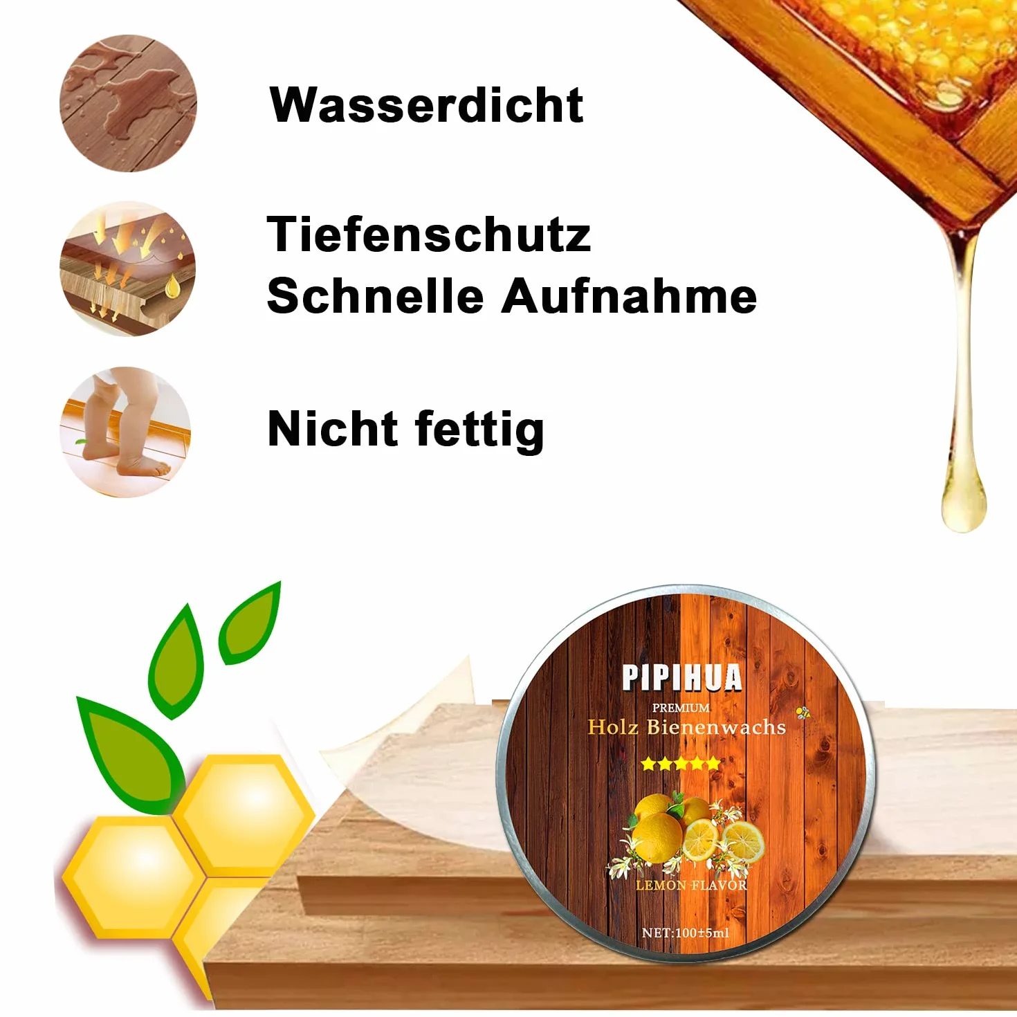PIPIHUA Cera de Abeja Natural para Cuidado de la Madera Impermeable Muebles Limón