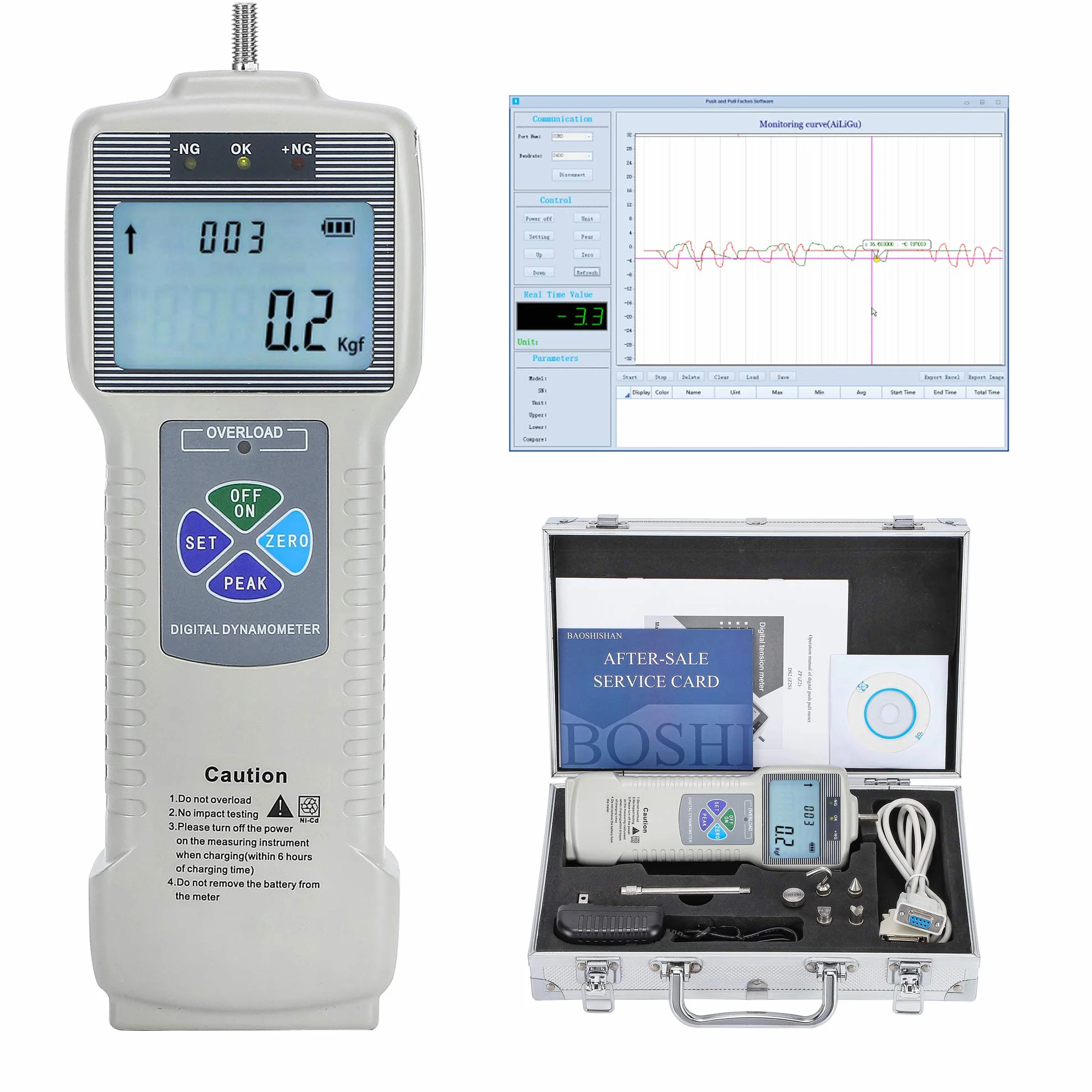BAOSHISHAN Medidor de Fuerza Digital Dinamómetro Electrónico 500N USB