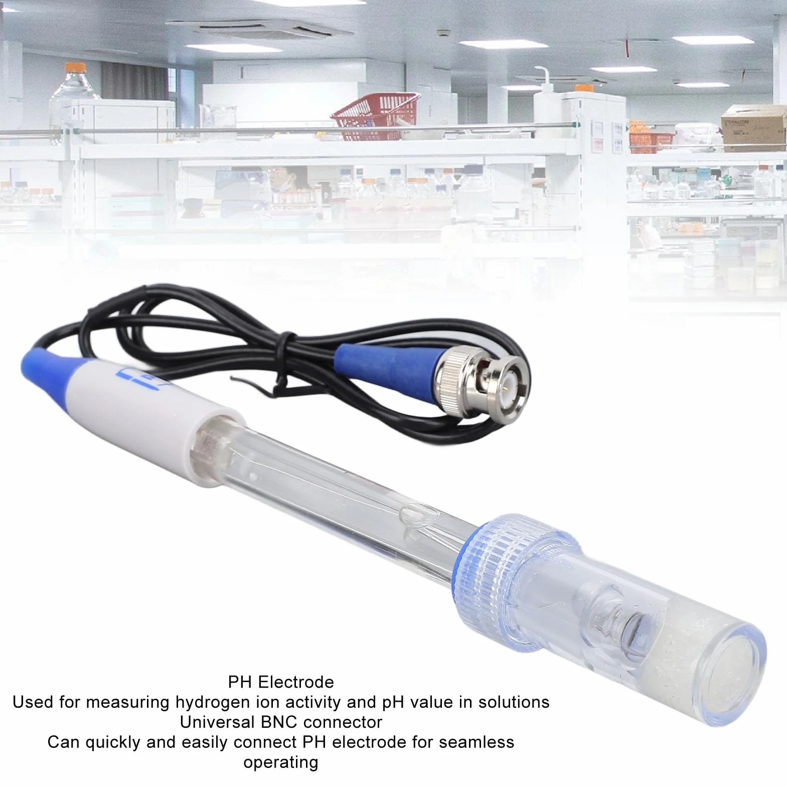 Electrodo de pH 0-14, Sonda BNC, Respuesta Rápida para Laboratorio