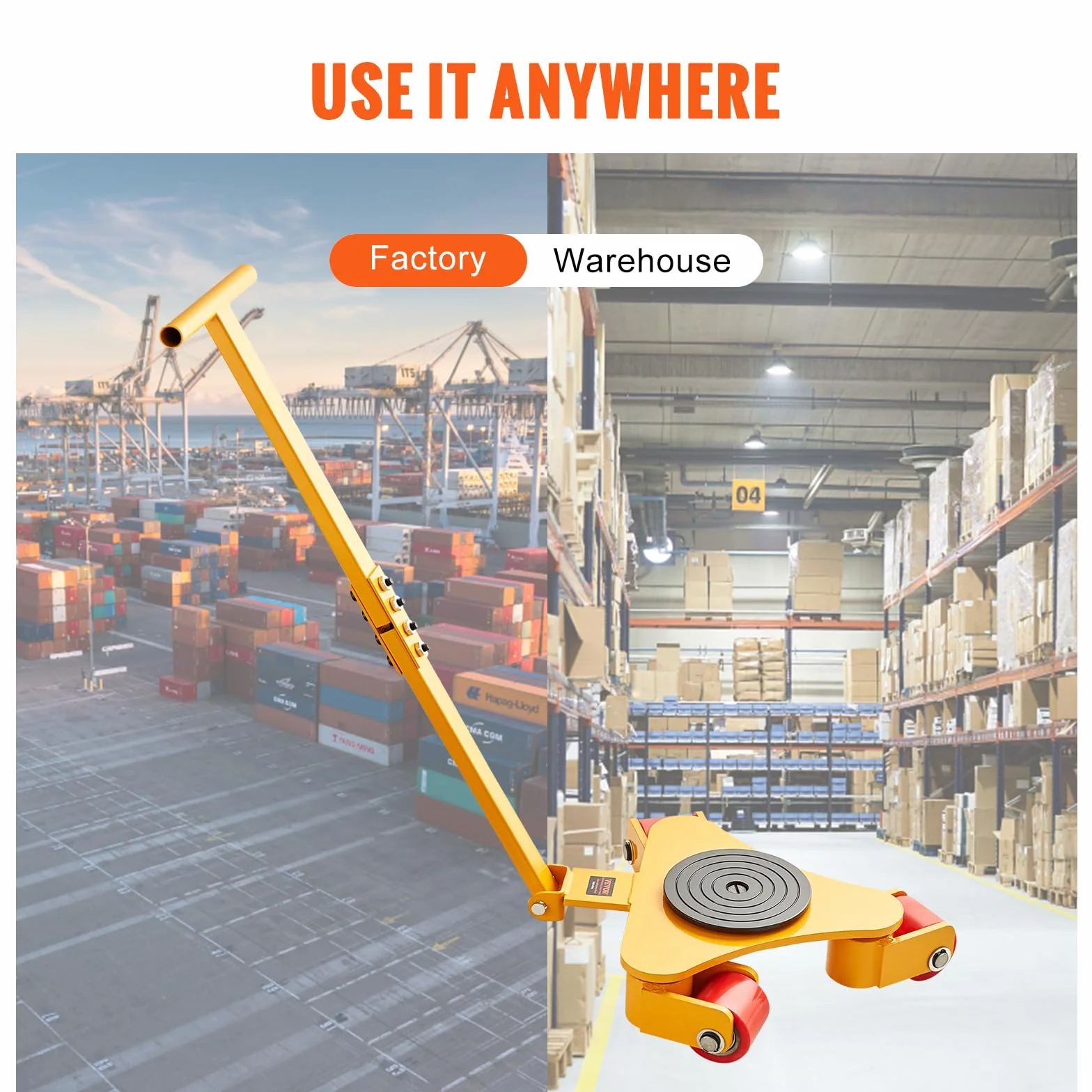 VEVOR Plataforma de Transporte de Muebles de Acero al Carbono, 3 Ruedas Giratorias 360° PU, Carga 3 T, Antideslizante