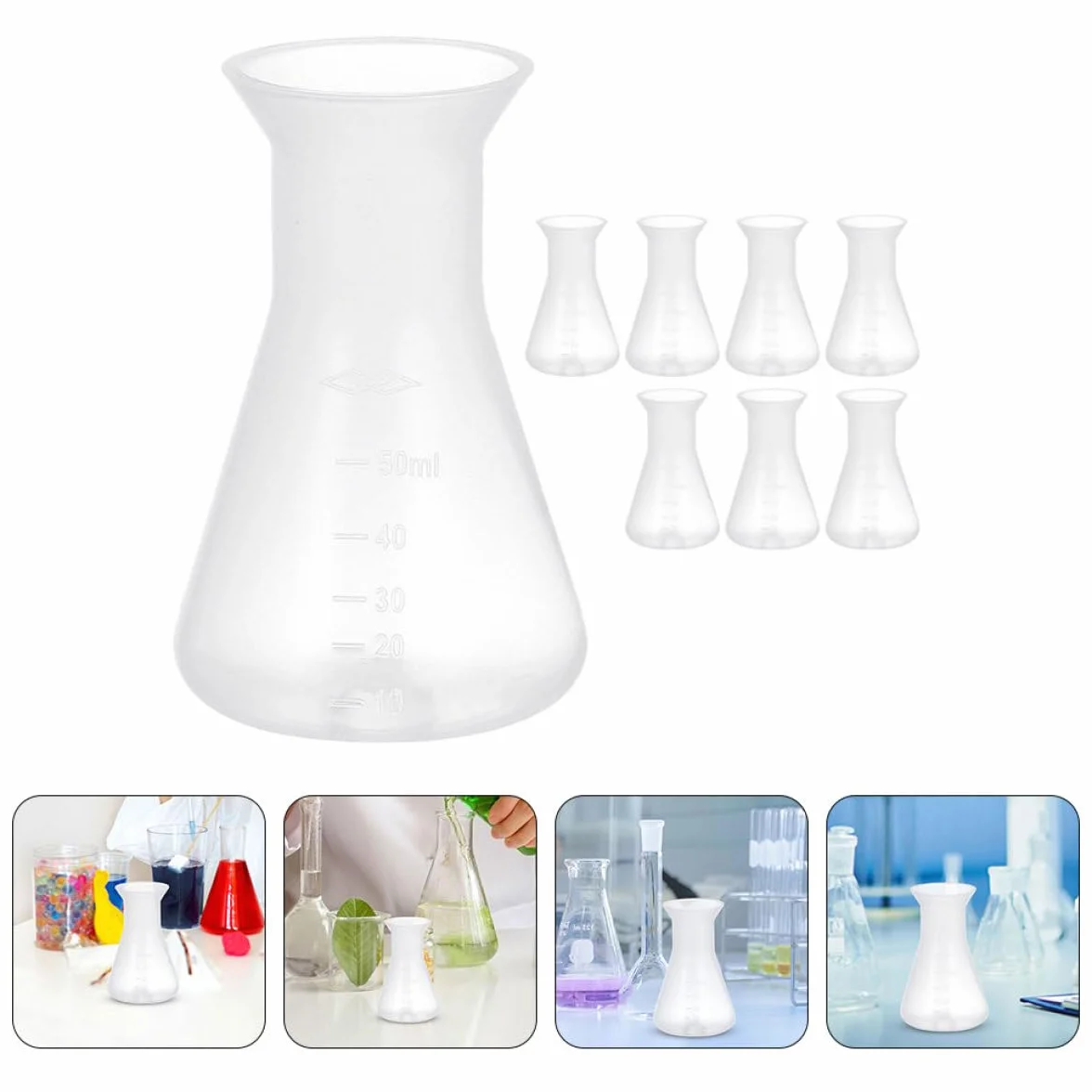 Matraz Erlenmeyer 50ml PP Cónico Antiderrame Juego de 8 para Laboratorio