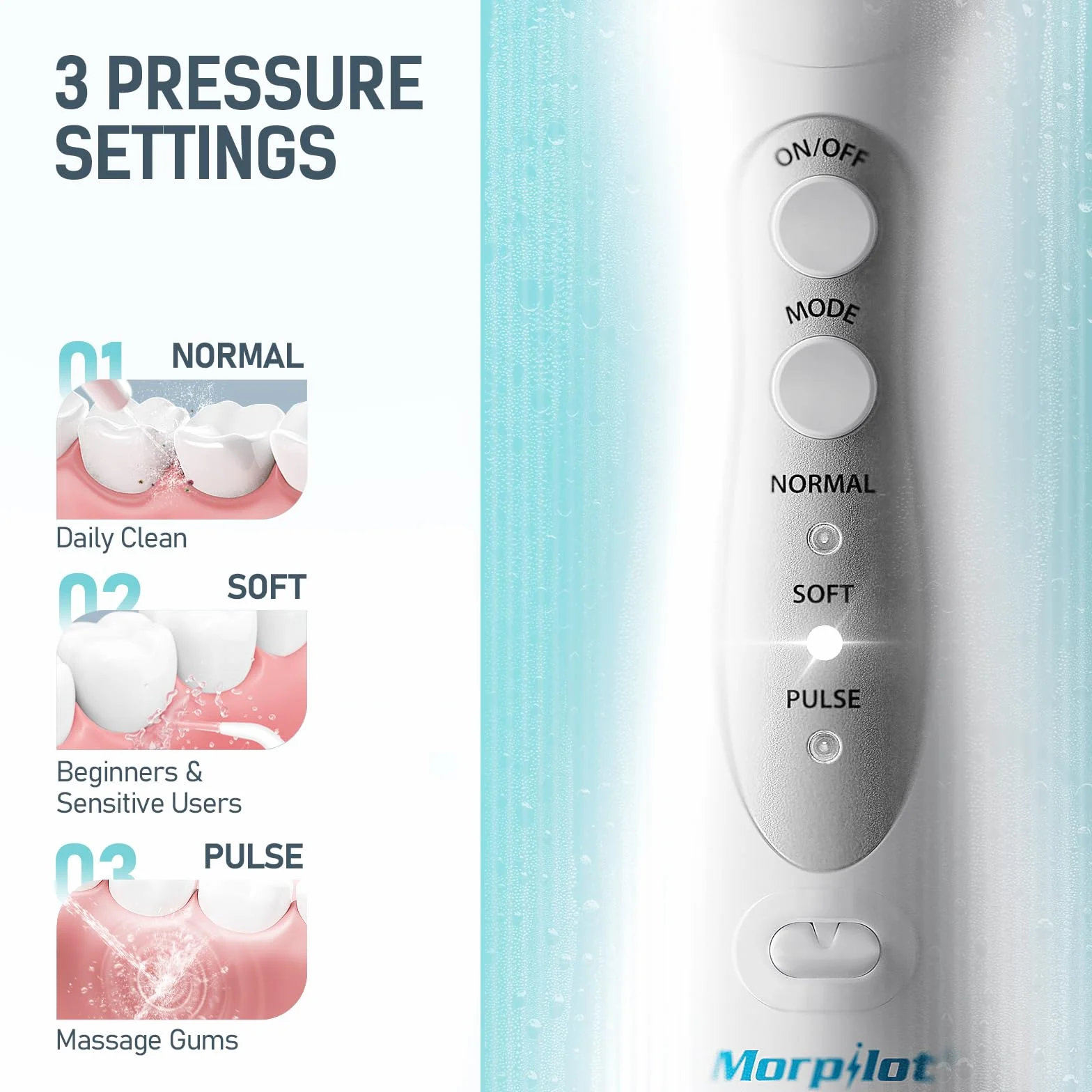 Morpilot Irrigador Bucal Dental Inalámbrico 3 Modos 5 Boquillas IPX7 300ML