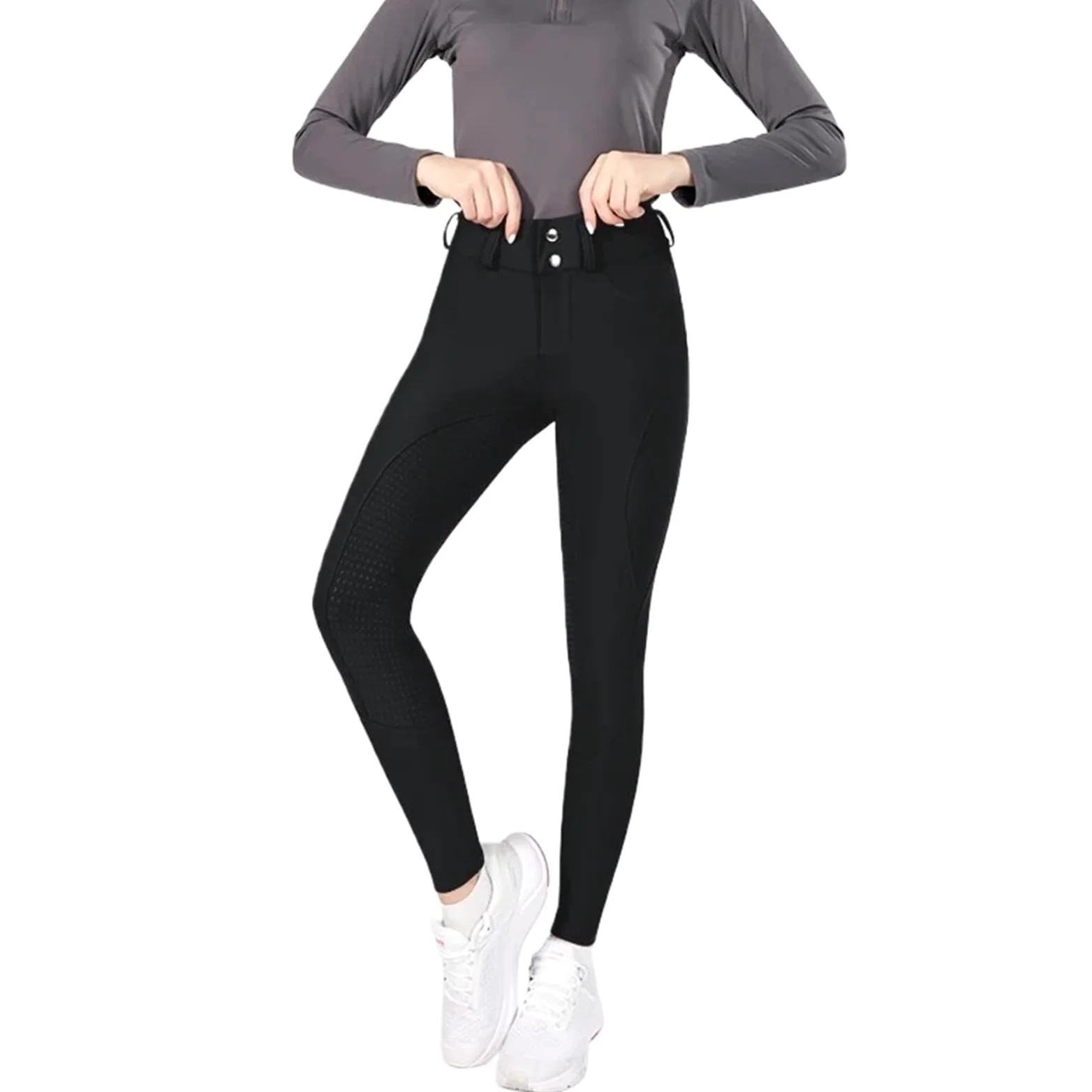 Pantalones Montar a Caballo Mujer Pantalones de equitación con Cremallera y Botones for Mujer, Mallas ecuestres, Deportivas competición(Black,L)