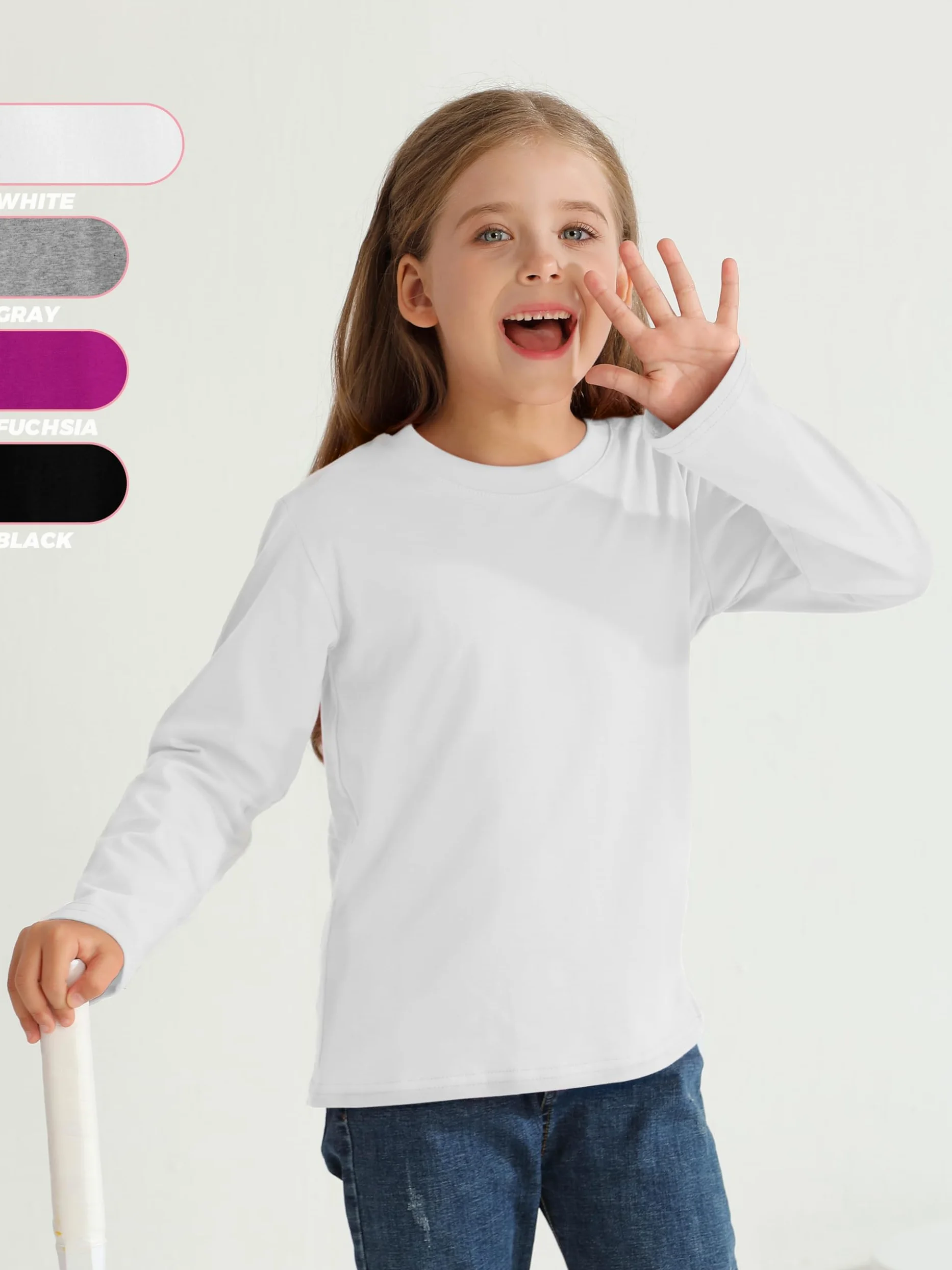 HoeVou Paquete de 4 camisetas de manga larga para niñas, de algodón suave, camisetas básicas sin etiquetas, para adolescentes y jóvenes