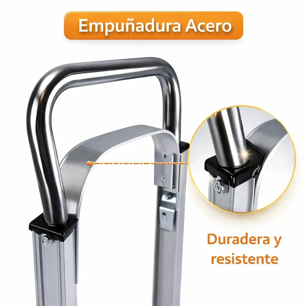 Carretilla de Mano Plegable con Ruedas, Carro de Carga Portátil, Hasta 100kg