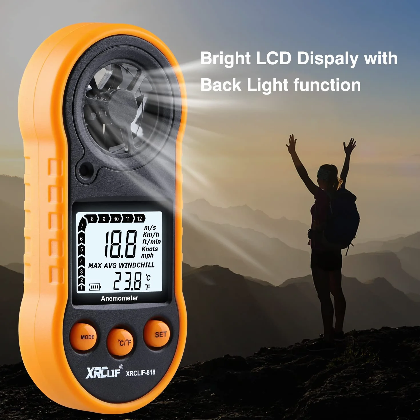 Anemómetro Digital Medidor de Velocidad del Viento XRCLIF Medidor de Flujo de Aire para Temperatura