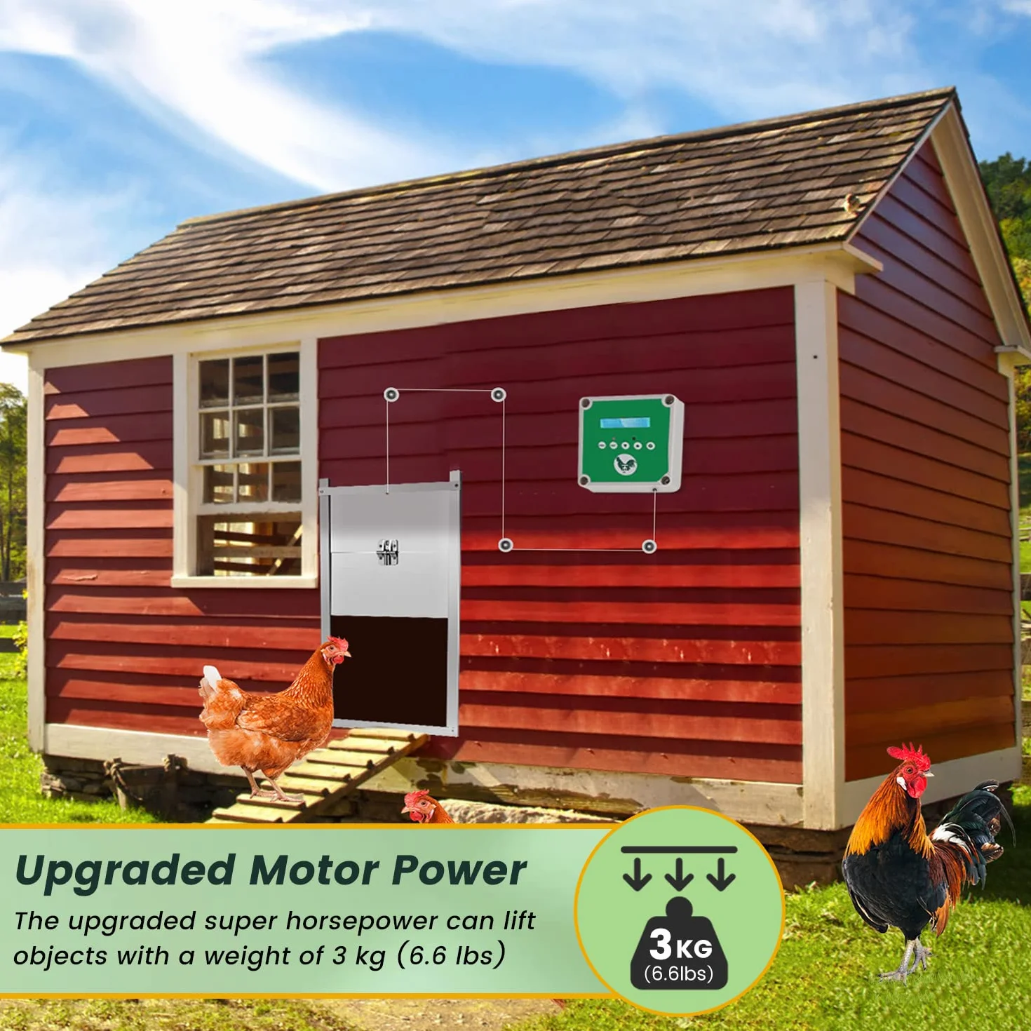Abrepuertas Automático Gallinero IP65 Impermeable 2 Mandos Temporizador Sistema Elevación Puerta Batería Solar