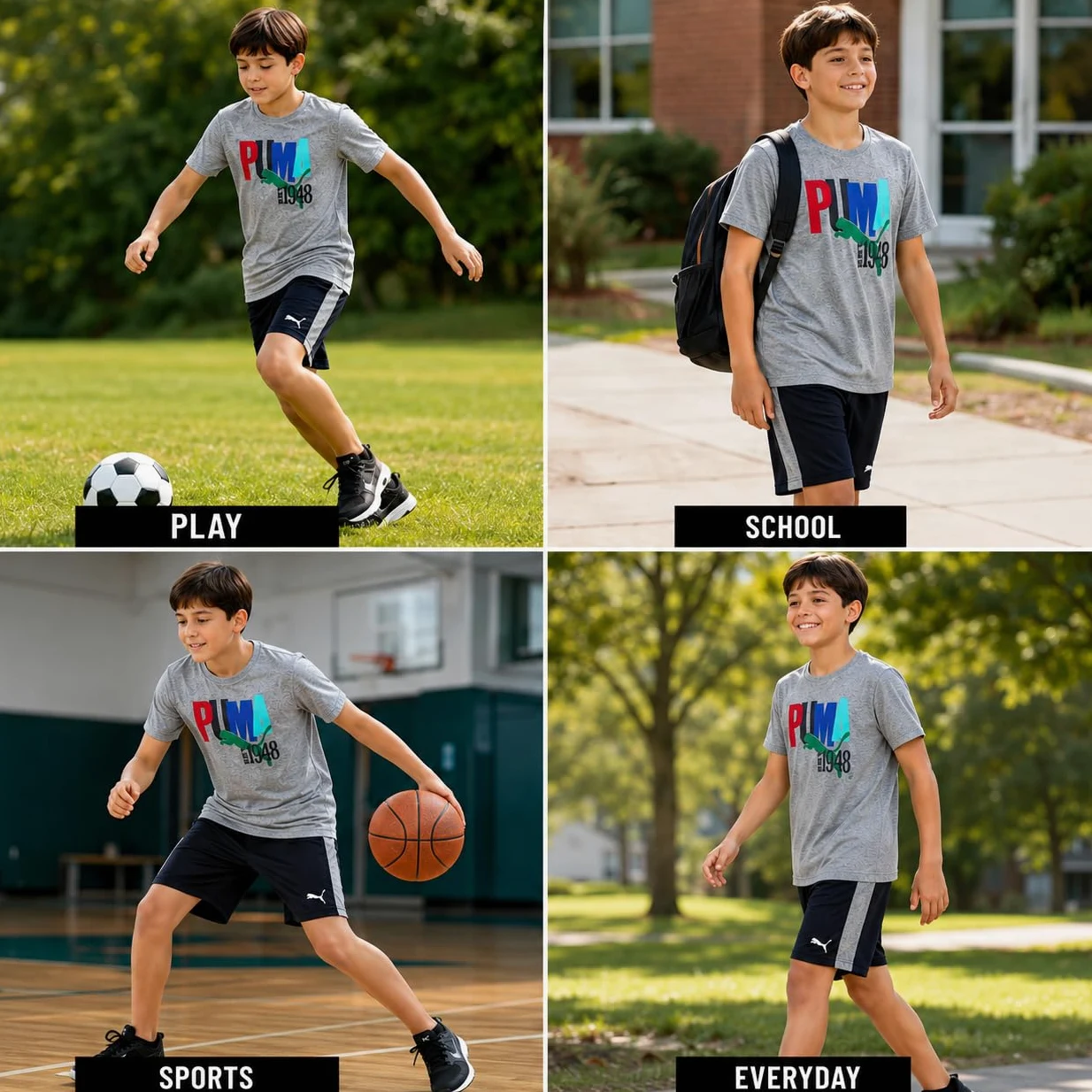 PUMA Conjunto de pantalones cortos activos para niños, camiseta de ajuste seco y pantalones cortos de gimnasio de alto rendimiento, conjunto de ropa deportiva para niños (4-16)
