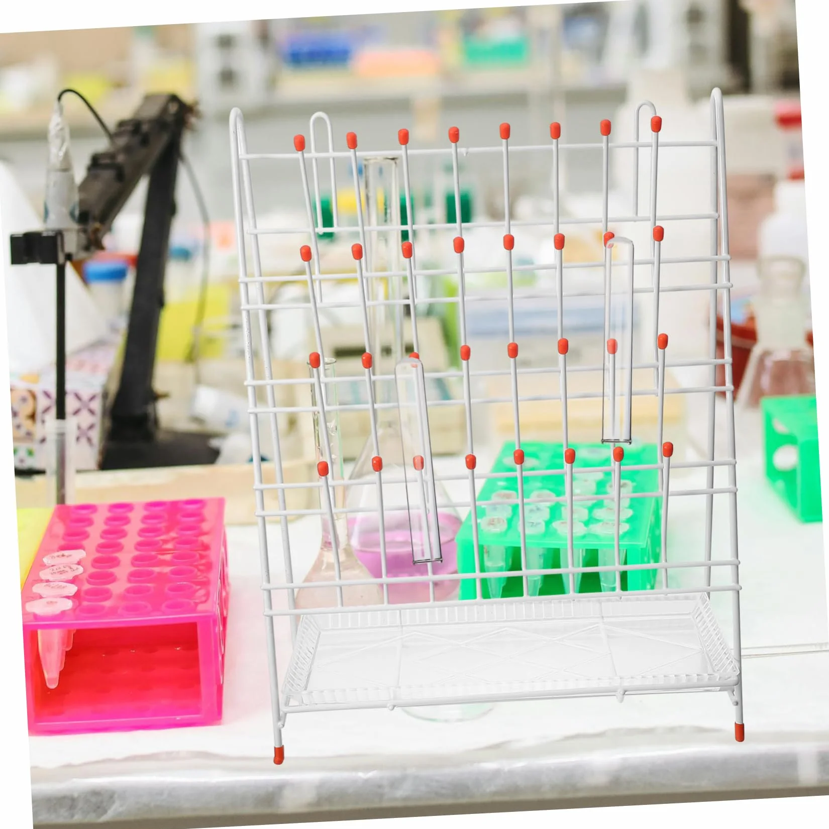 Estante de Secado de Laboratorio 32 Ranuras para Tubos y Botellas, Hierro