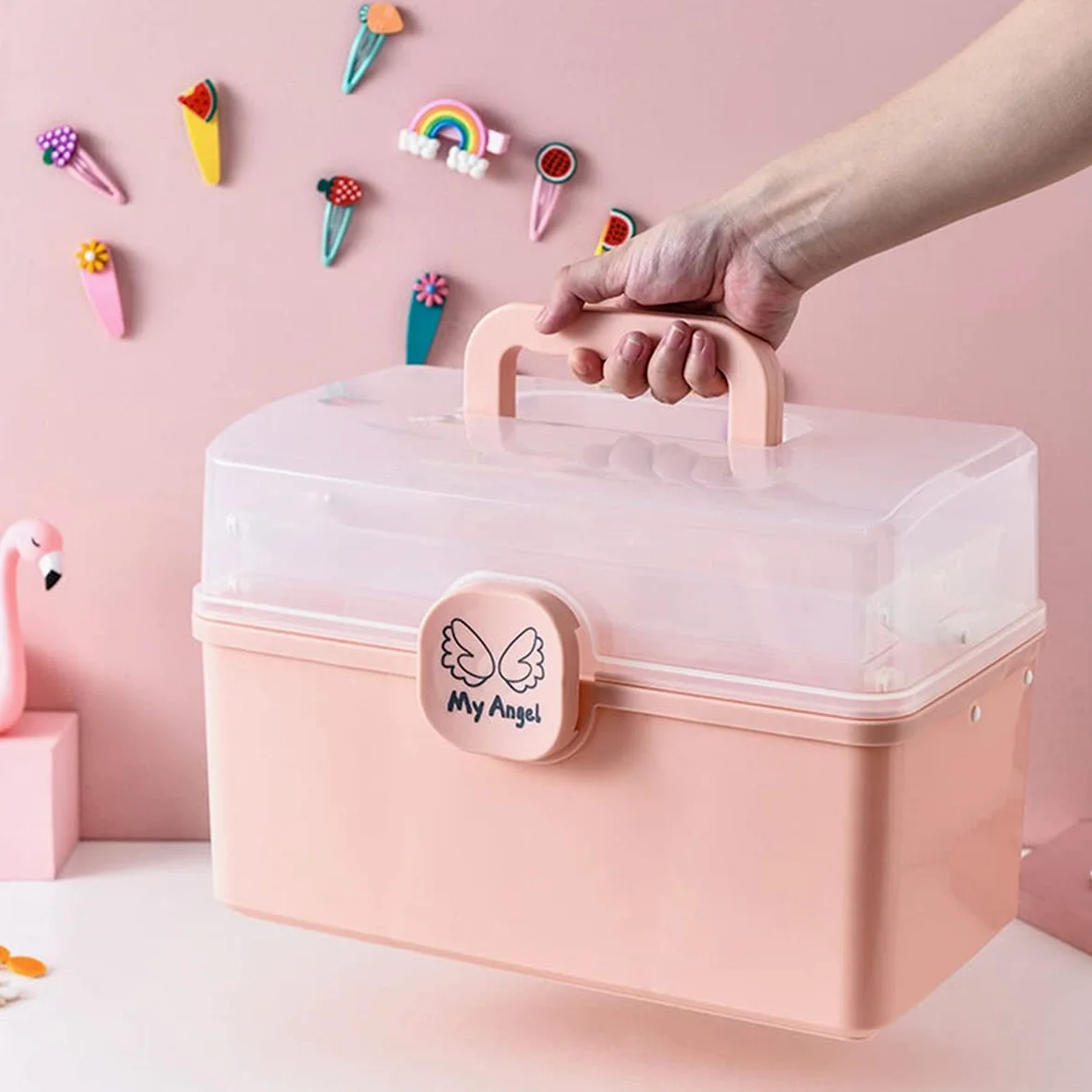 Caja de almacenamiento para accesorios para el , para niñas, con banda elástica, para el , acabado de mesa, para joyas, tamaño pequeño