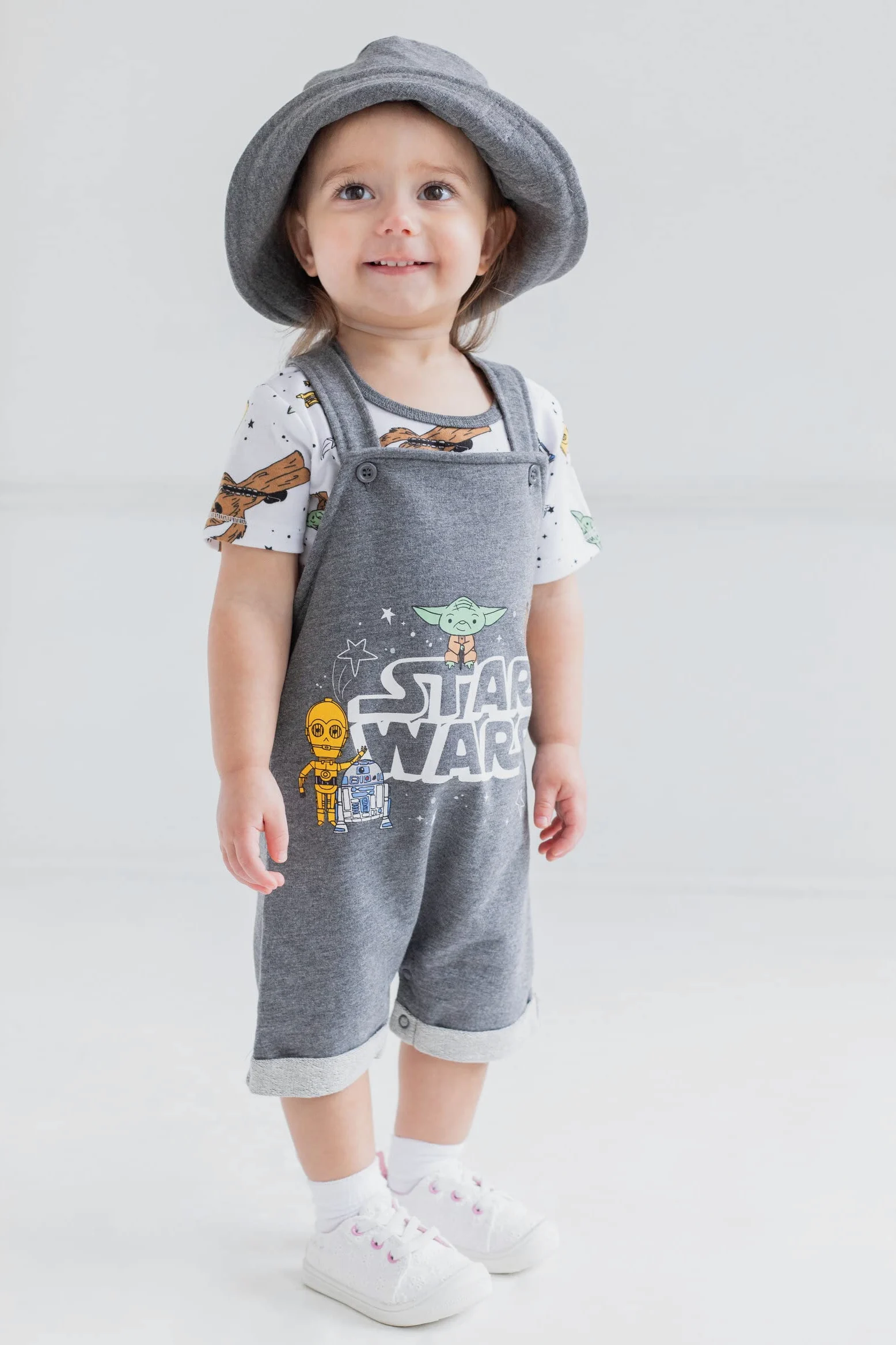 Star Wars Yoda And Friends Baby Boys 3 Piece Set: Short Overalls T-Shirt Hat 0-3 Months