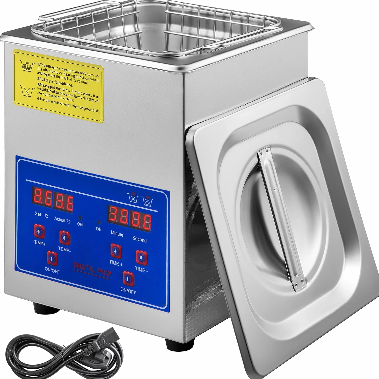 VEVOR Limpiador Ultrasónico 2L 60W Profesional Acero Inoxidable 40 kHz Pantalla LED para Joyas Reloj Gafas