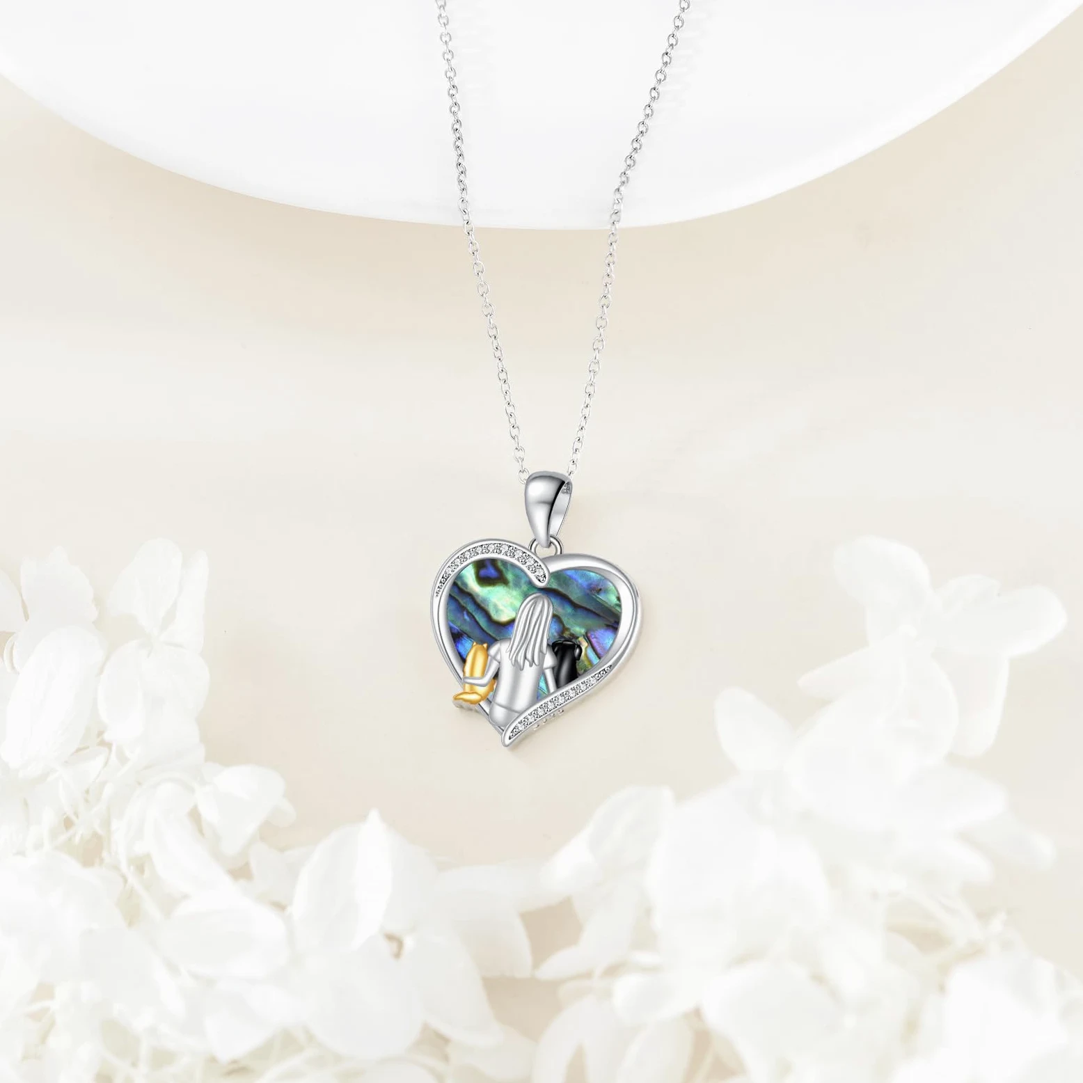 AXELUNA Collar de gato y perro para mujer, plata de ley 925 con texto en inglés "I Love My Cat Dog Forever", collares memorables, regalos de joyería para amantes de los animales