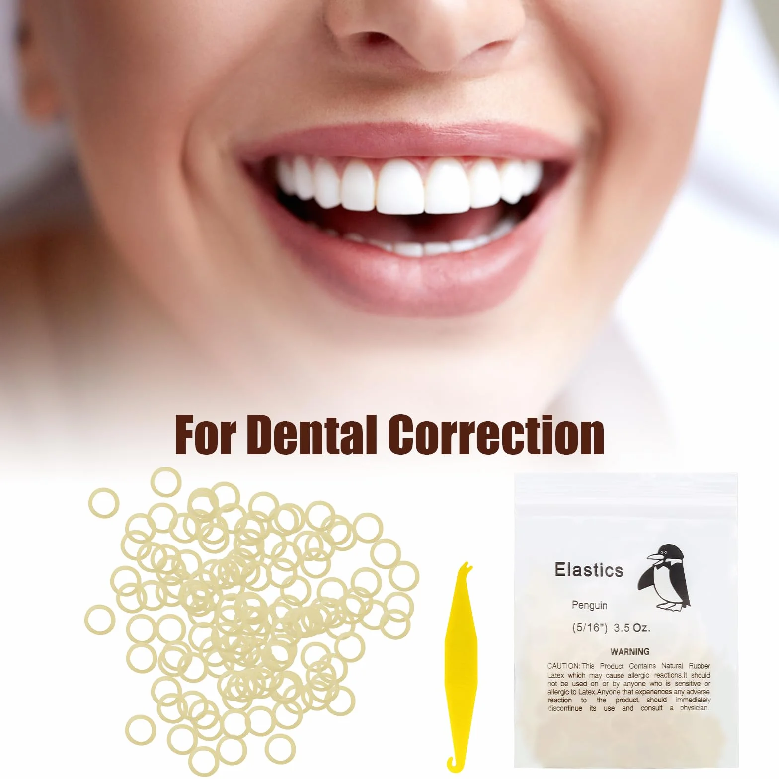 VEGCOO 600 Piezas Goma Elástica Ortodoncia, Multiusos Elásticos Dientes con 6 Colocadores Plástico (1/8, 3.5 oz)