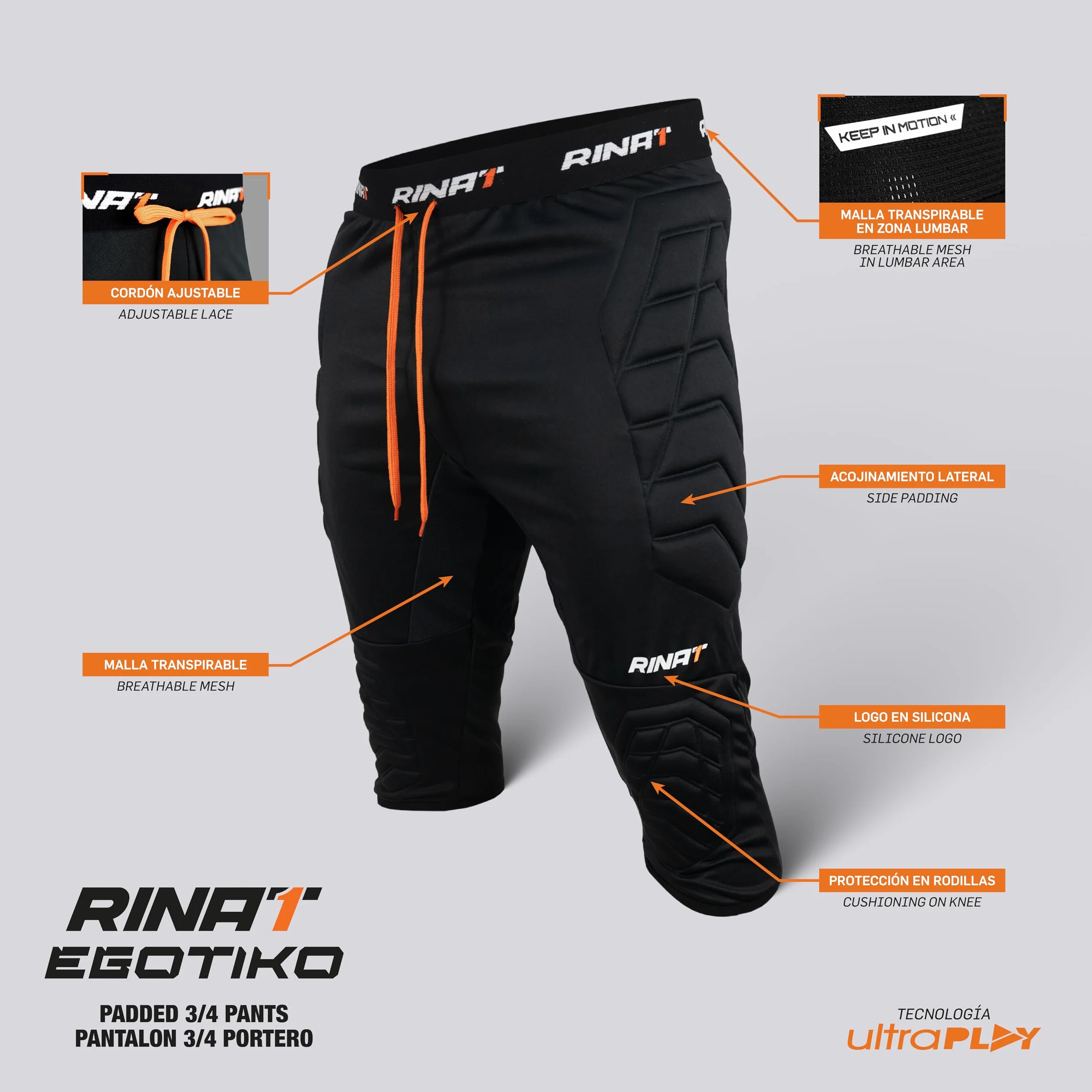 Rinat Pantalón de Portero 3/4 Egotiko, Unisex Adulto