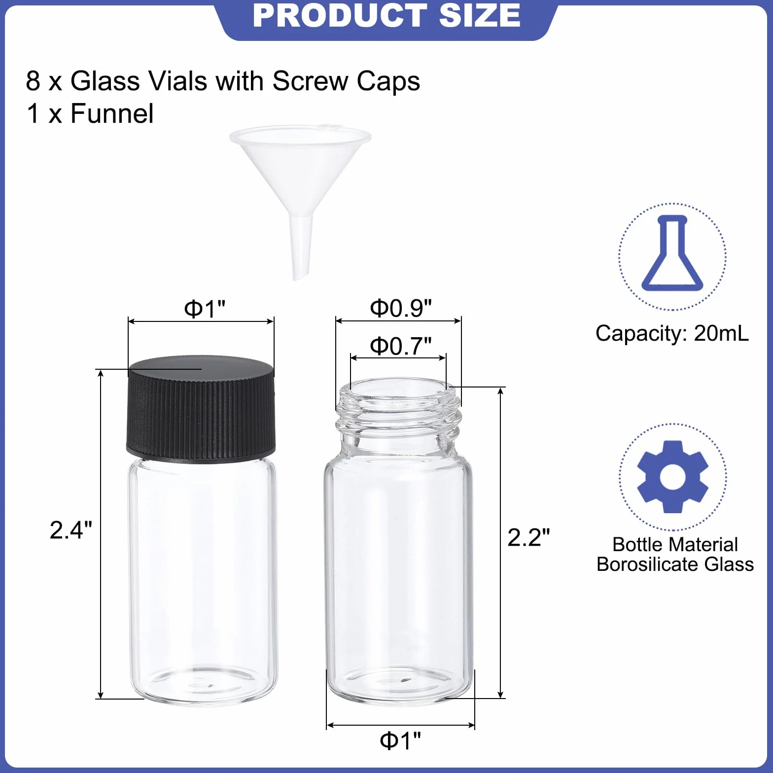 PATIKIL Frascos de Vidrio Transparente 20 ml Paquete 8 con Tapa de Rosca Botella de Muestra a Prueba de Fugas