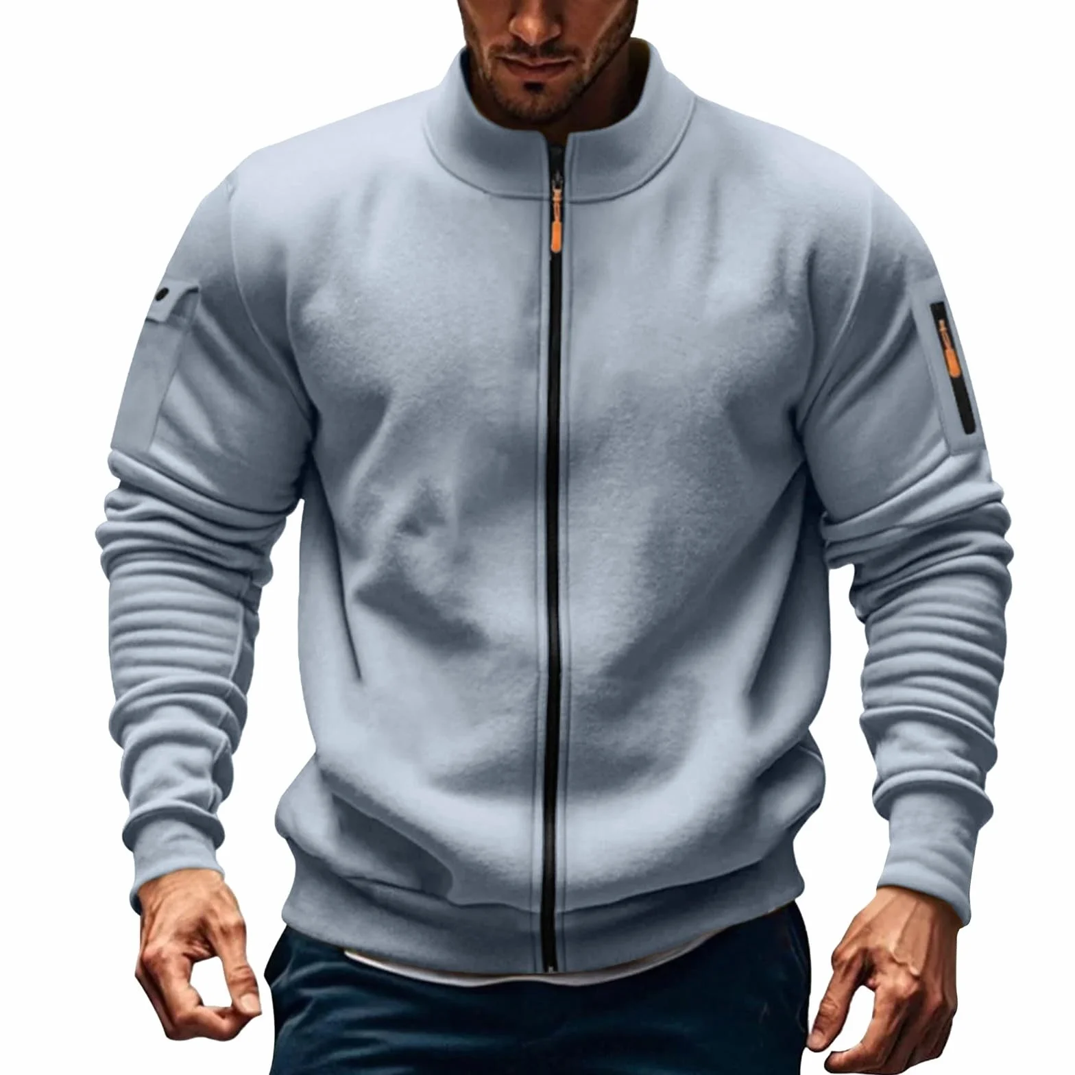 Generico Sudadera con Cremallera Hombre Sin Capucha Invierno Casual Chaqueta Deportiva Militar Sudaderas con Cremallera Ligera Manga Larga Sweatshirt con Bolsillos Vintage Trekking Chaqueta de Trabajo